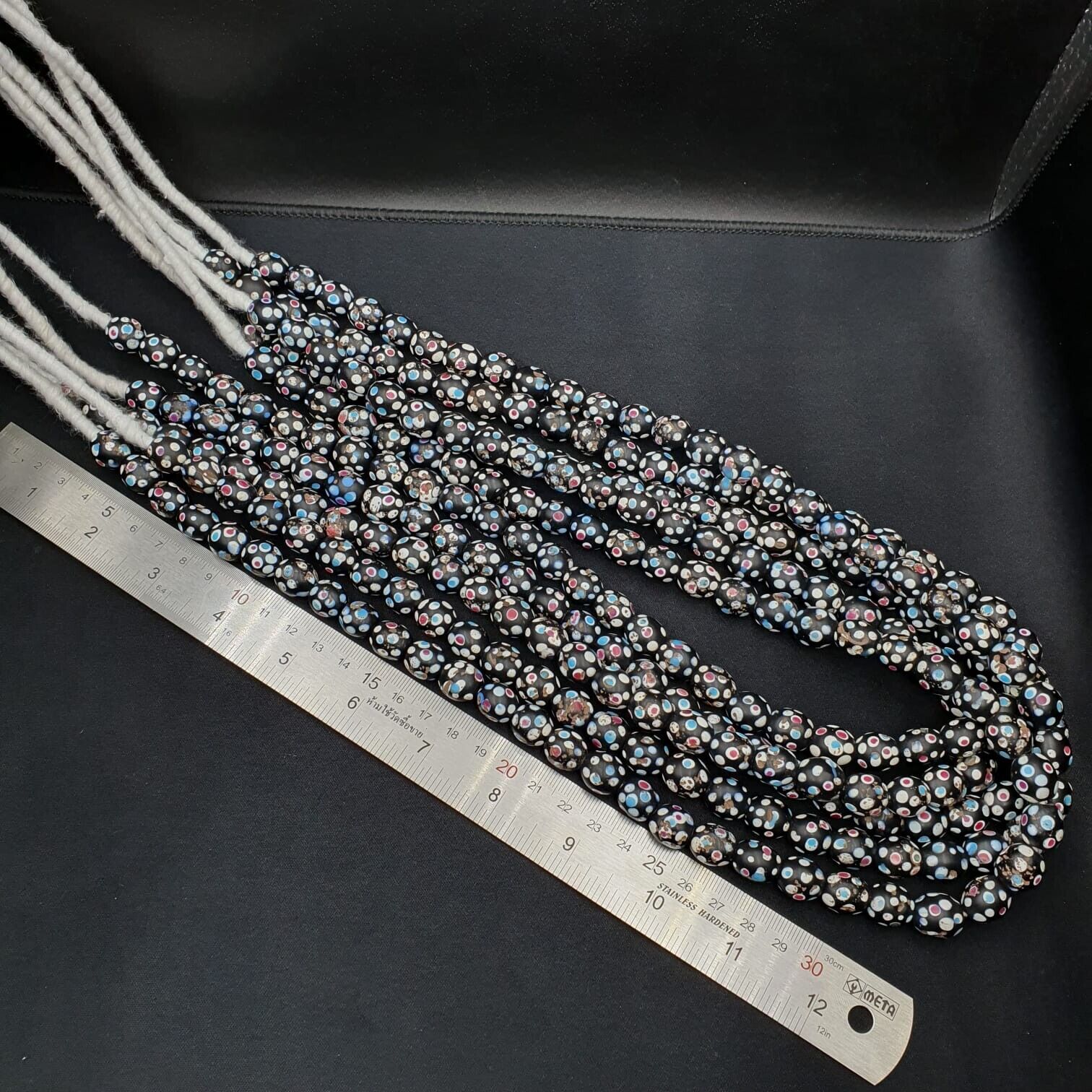 Black Skunk Venetian Trade Beads Dotted Beads Strand 12mm EAST OASIS Collection