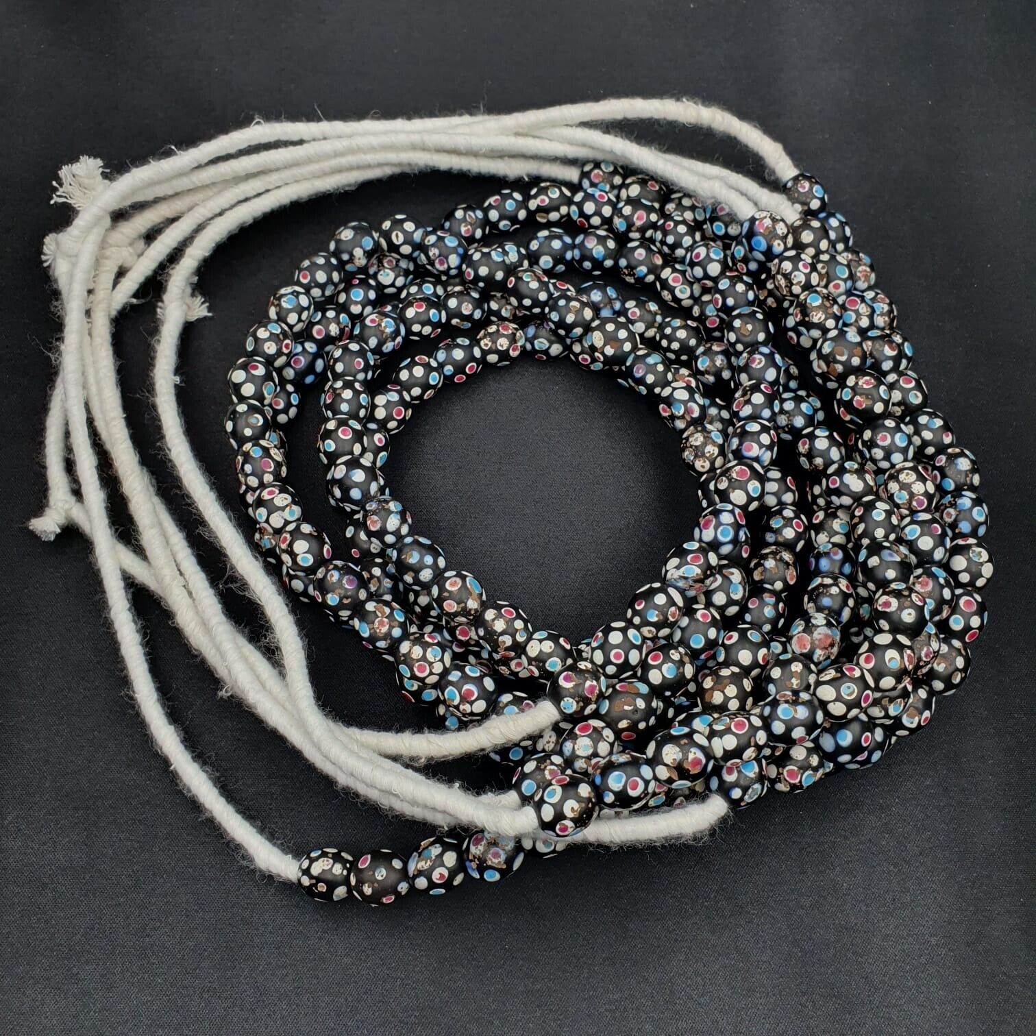 Black Skunk Venetian Trade Beads Dotted Beads Strand 12mm EAST OASIS Collection