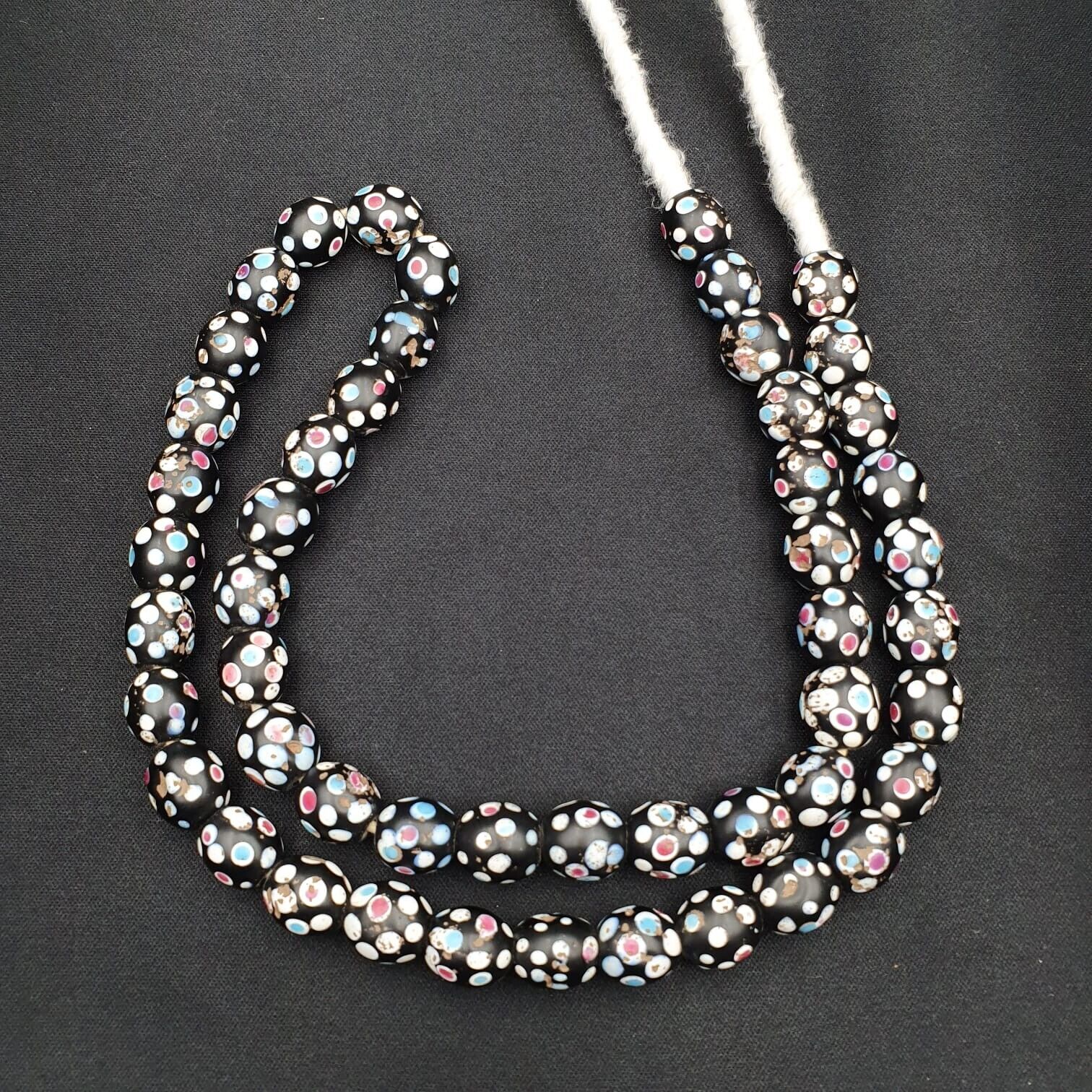 Black Skunk Venetian Trade Beads Dotted Beads Strand 12mm EAST OASIS Collection