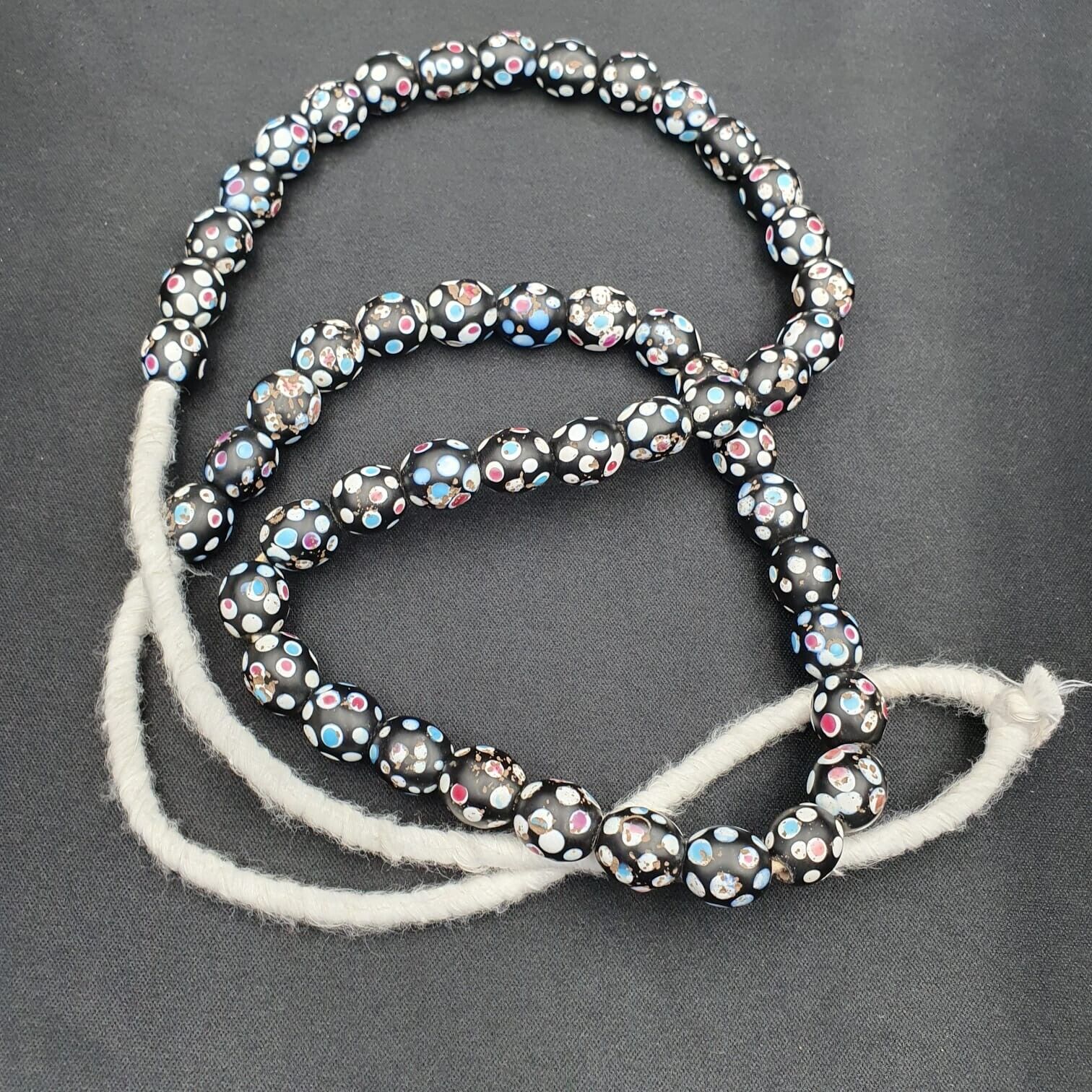 Black Skunk Venetian Trade Beads Dotted Beads Strand 12mm EAST OASIS Collection