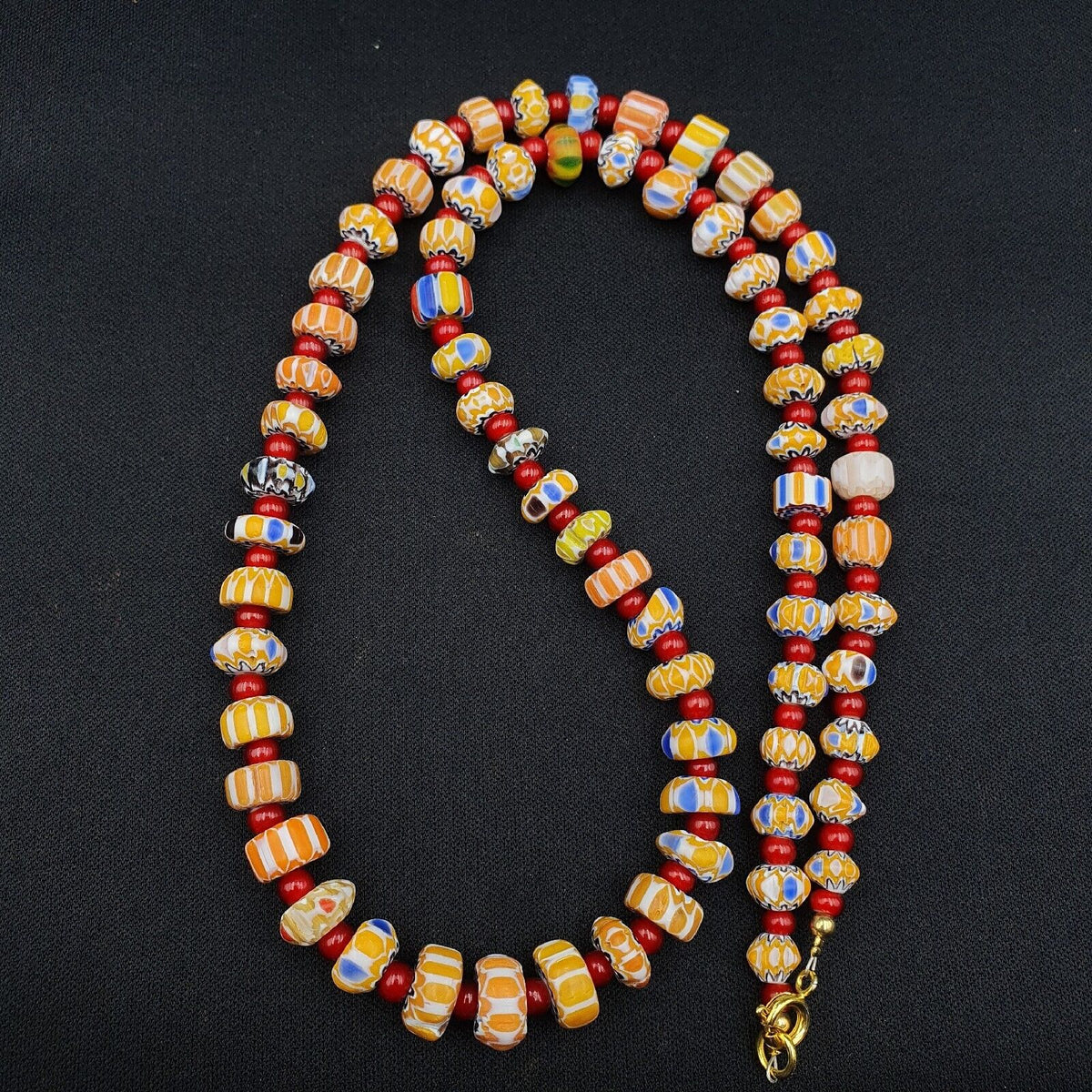 Tiny Chevrons and White Heart Venetian Trade Beads African COLLECTION Necklace
