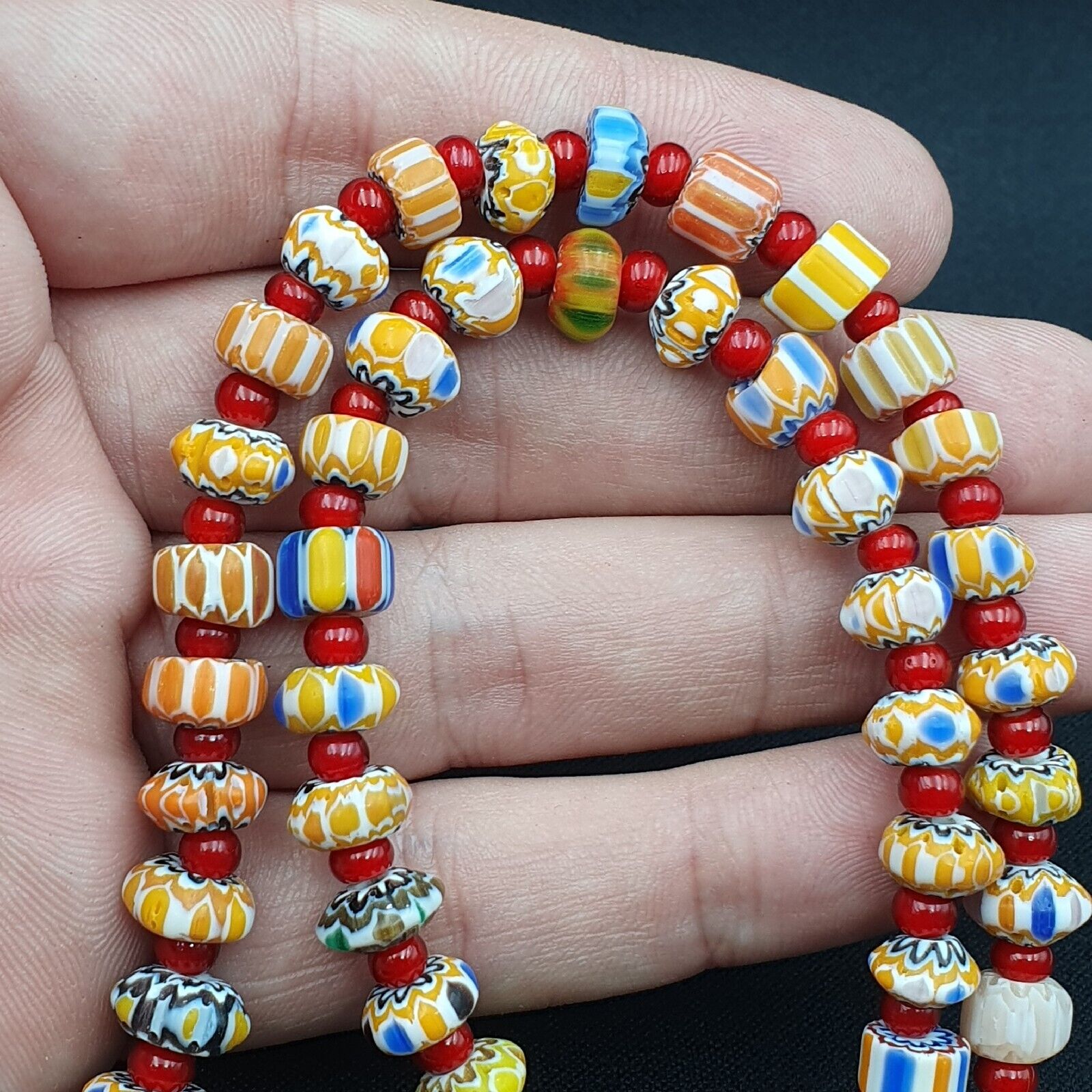 Tiny Chevrons and White Heart Venetian Trade Beads African COLLECTION Necklace