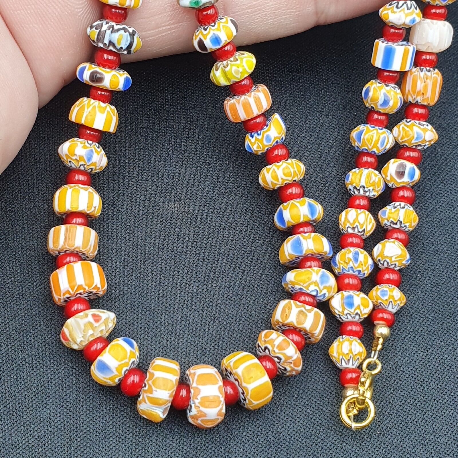 Tiny Chevrons and White Heart Venetian Trade Beads African COLLECTION Necklace