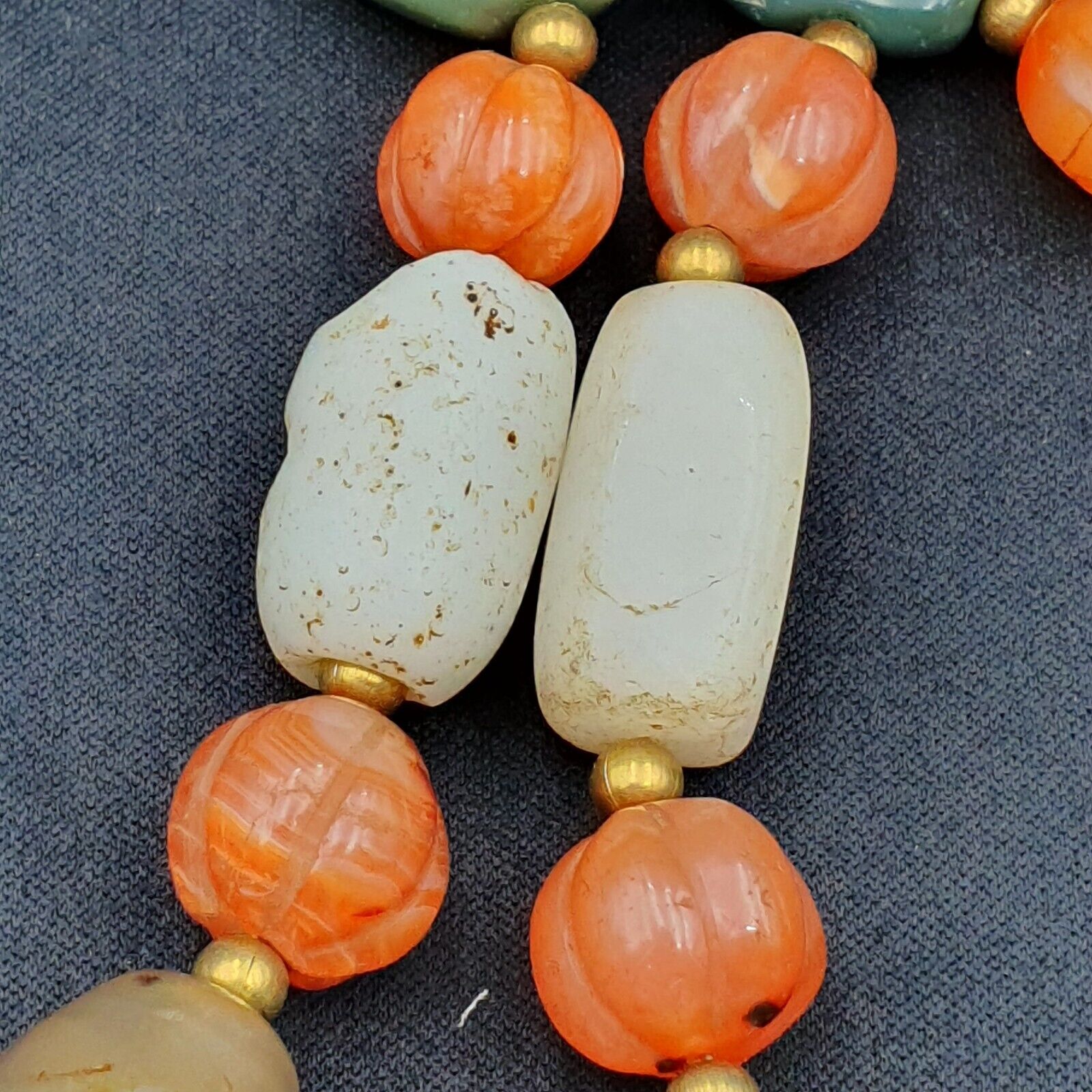 Antique Ancient Himalayan and African Agate carnelian Jasper Beads Necklace Mala