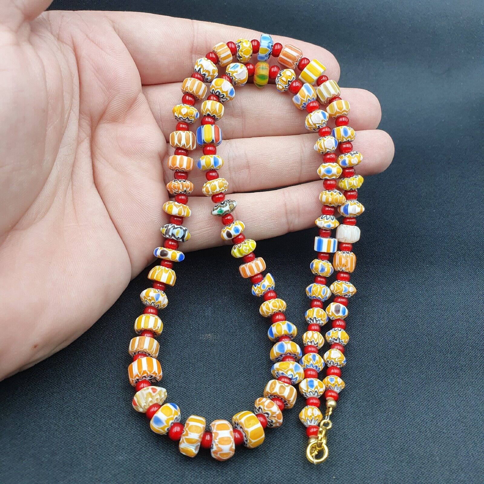 Tiny Chevrons and White Heart Venetian Trade Beads African COLLECTION Necklace