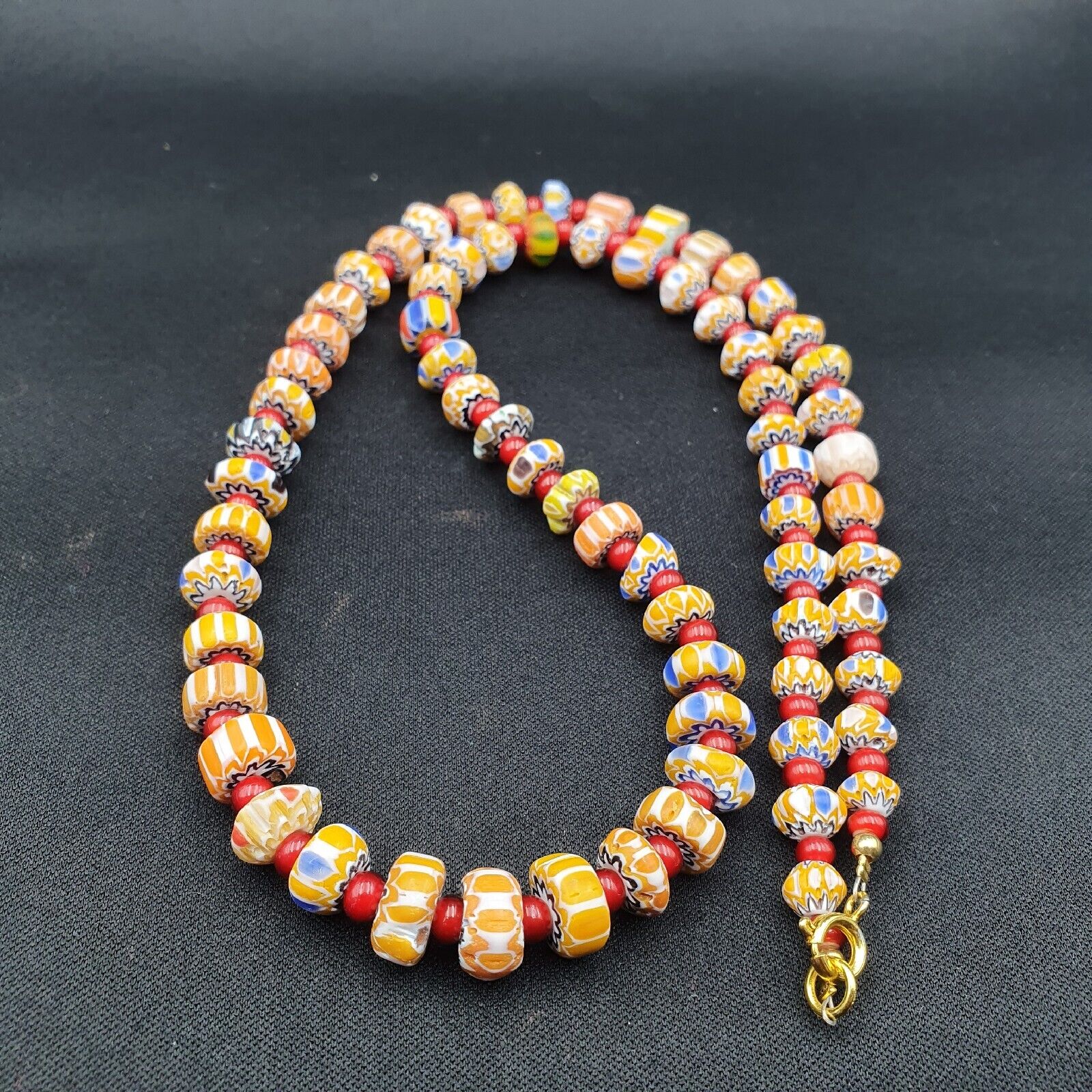 Tiny Chevrons and White Heart Venetian Trade Beads African COLLECTION Necklace
