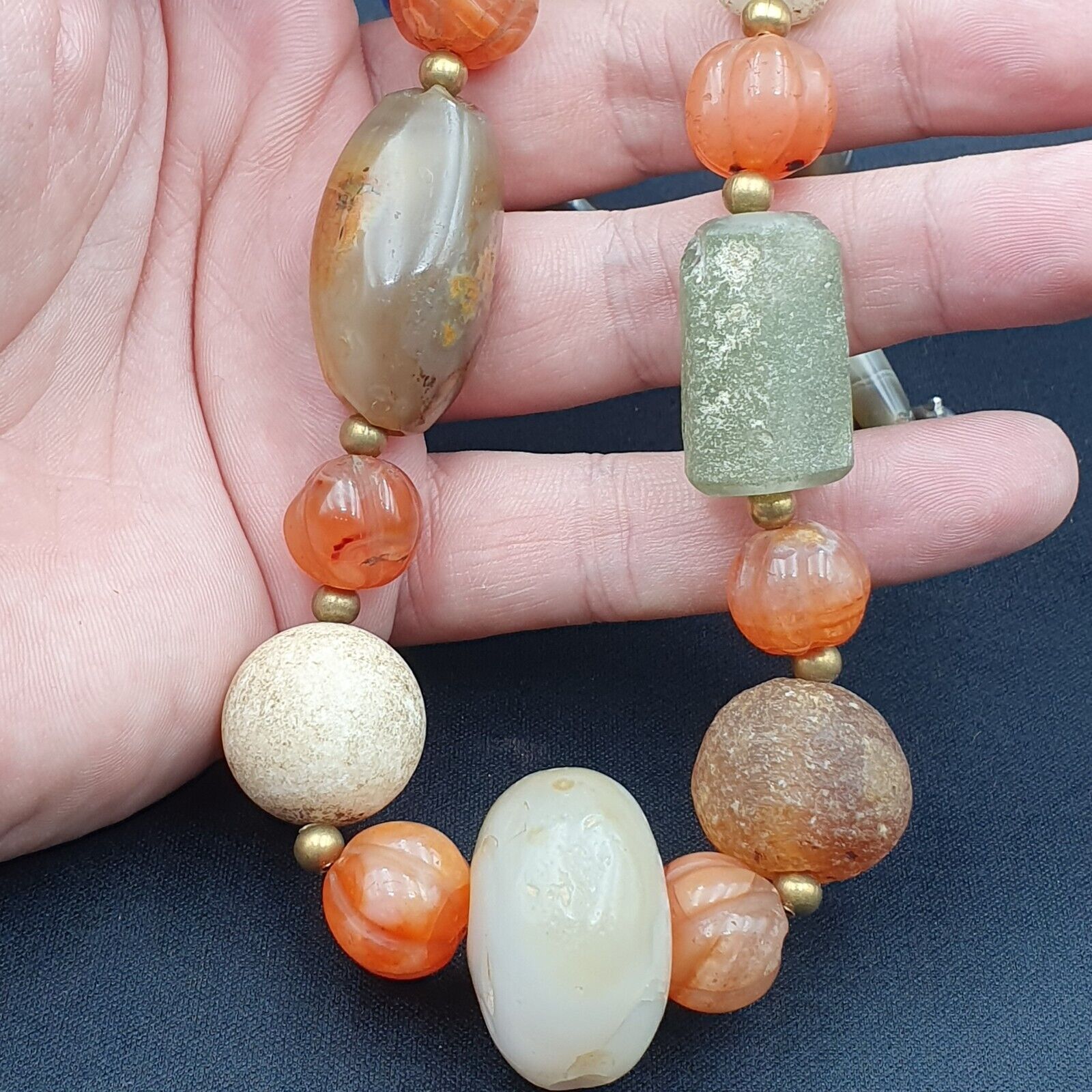 Antique Ancient Himalayan and African Agate carnelian Jasper Beads Necklace Mala