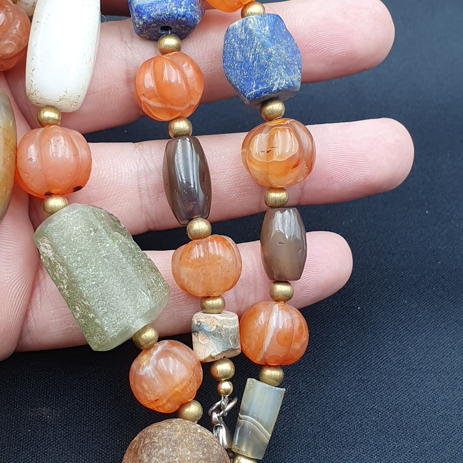 Antique Ancient Himalayan and African Agate carnelian Jasper Beads Necklace Mala