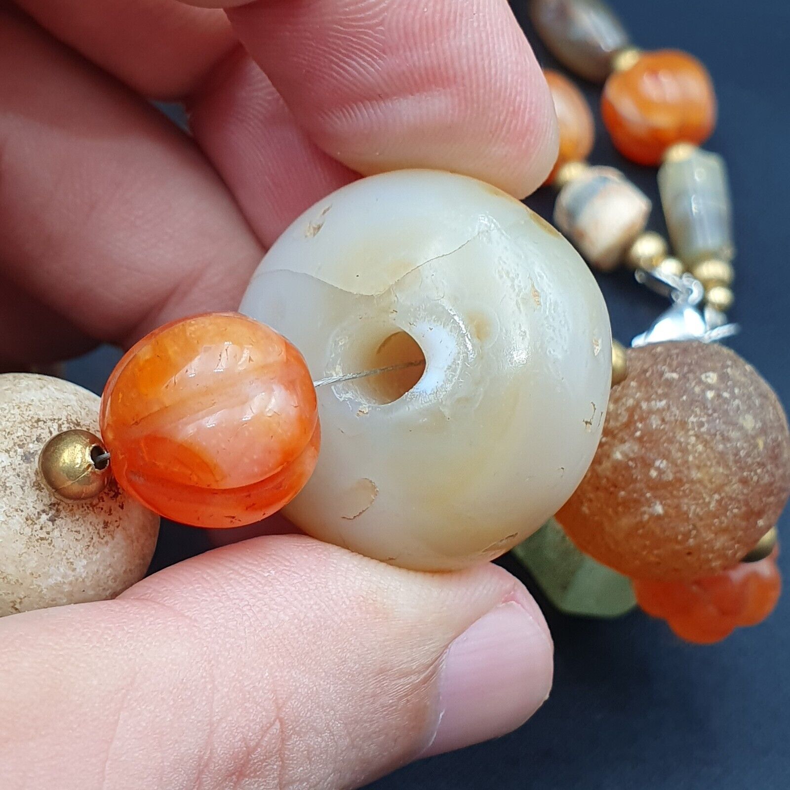 Antique Ancient Himalayan and African Agate carnelian Jasper Beads Necklace Mala