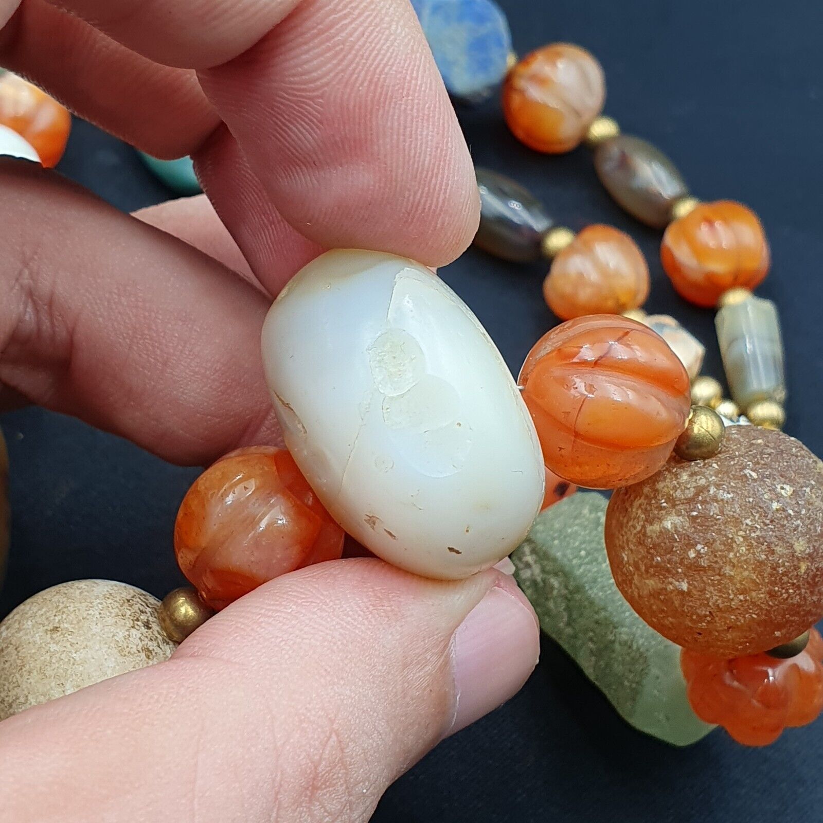 Antique Ancient Himalayan and African Agate carnelian Jasper Beads Necklace Mala