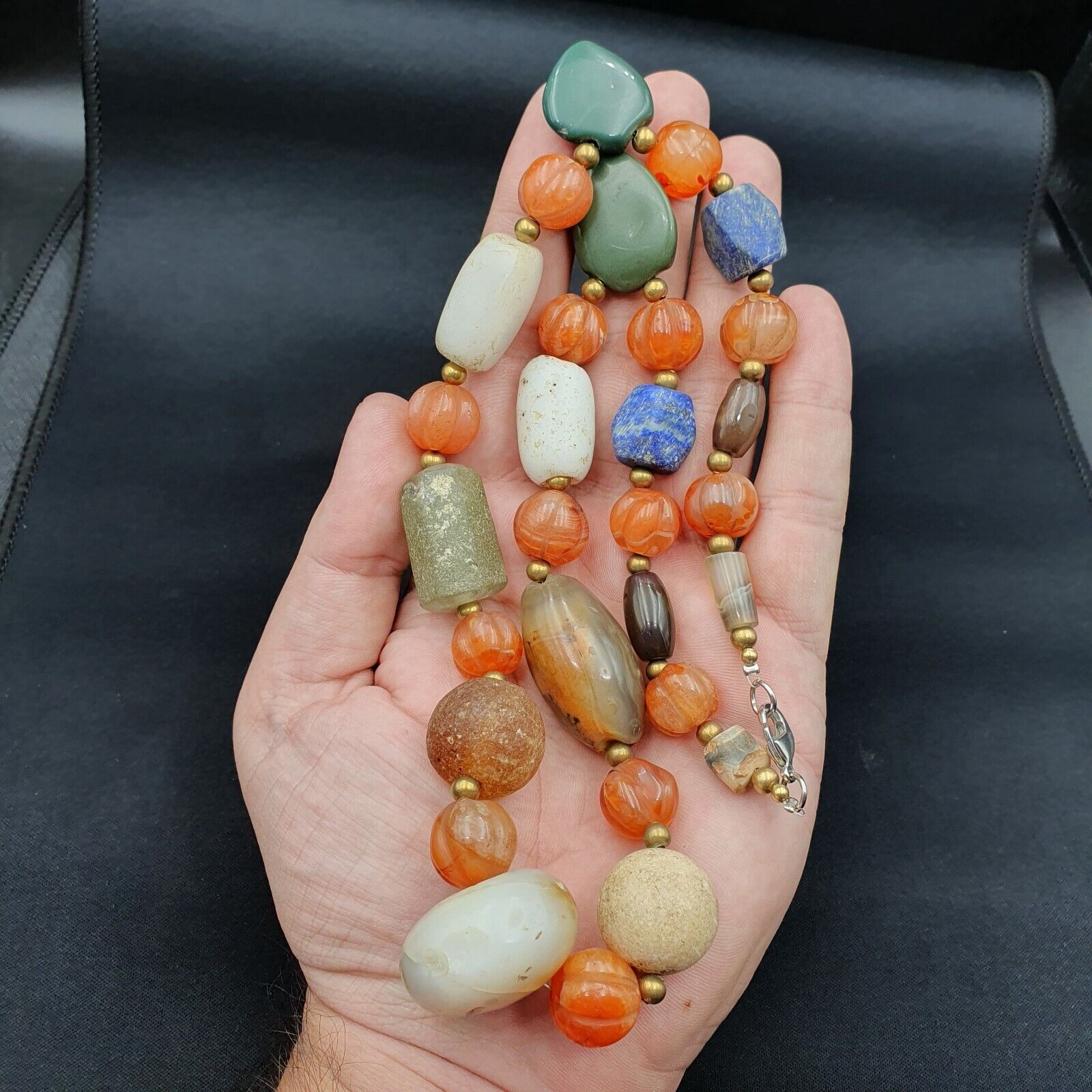 Antique Ancient Himalayan and African Agate carnelian Jasper Beads Necklace Mala