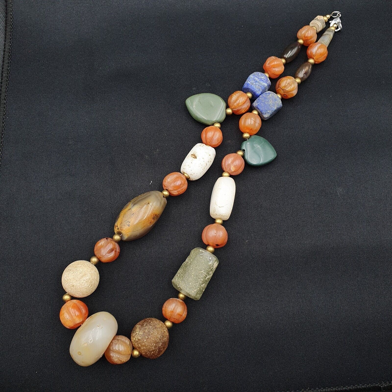 Antique Ancient Himalayan and African Agate carnelian Jasper Beads Necklace Mala