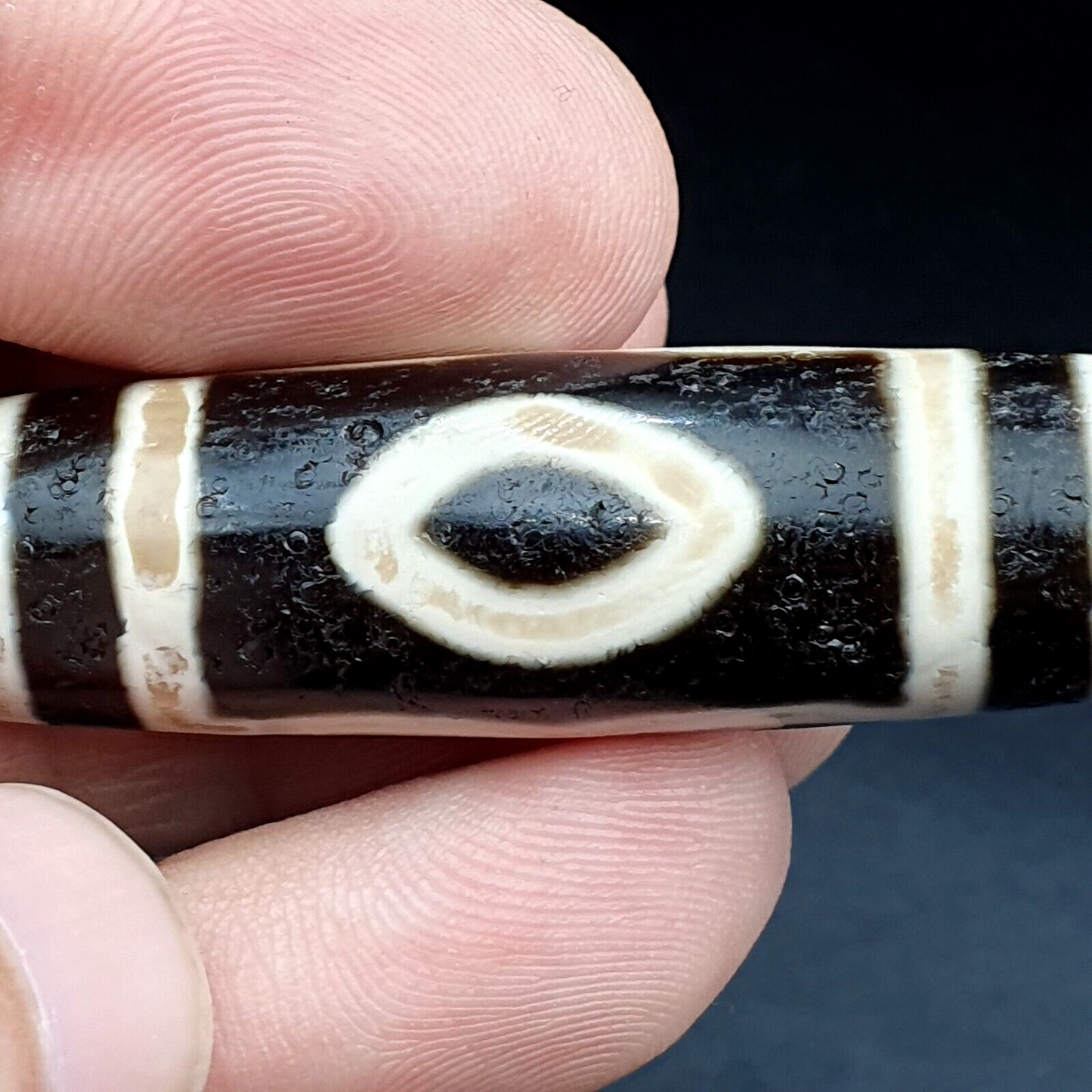 Kraftperle INDO TIBETISCH Himalaya 3 Augen Fenstermuster Achatperle Amulett Dzi