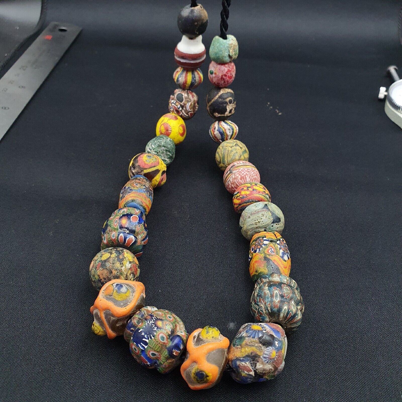 Lot 23 beads Ancient Roman to Early Islamic Mosaic Glass Gabri Beads Necklace.