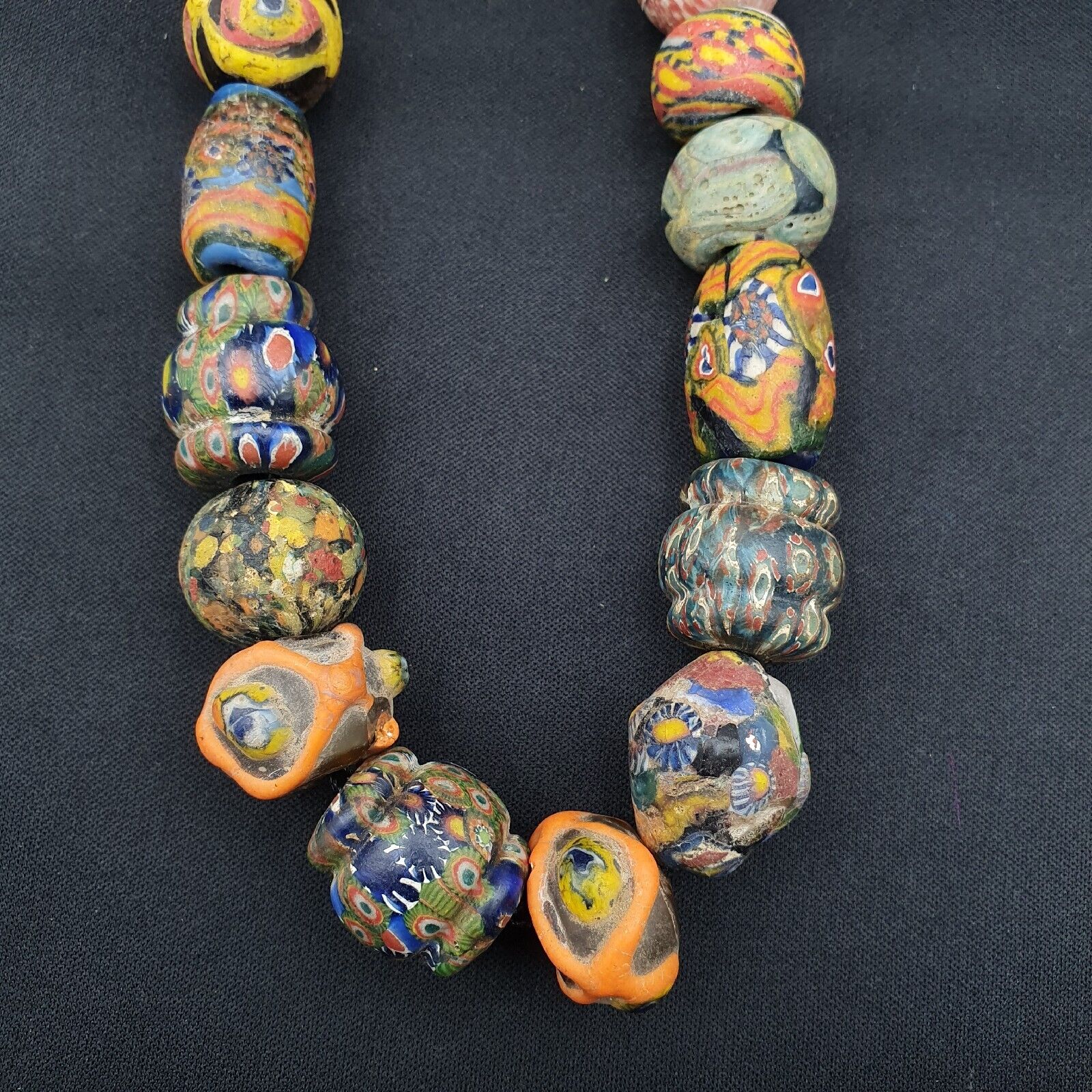 Lot 23 beads Ancient Roman to Early Islamic Mosaic Glass Gabri Beads Necklace.