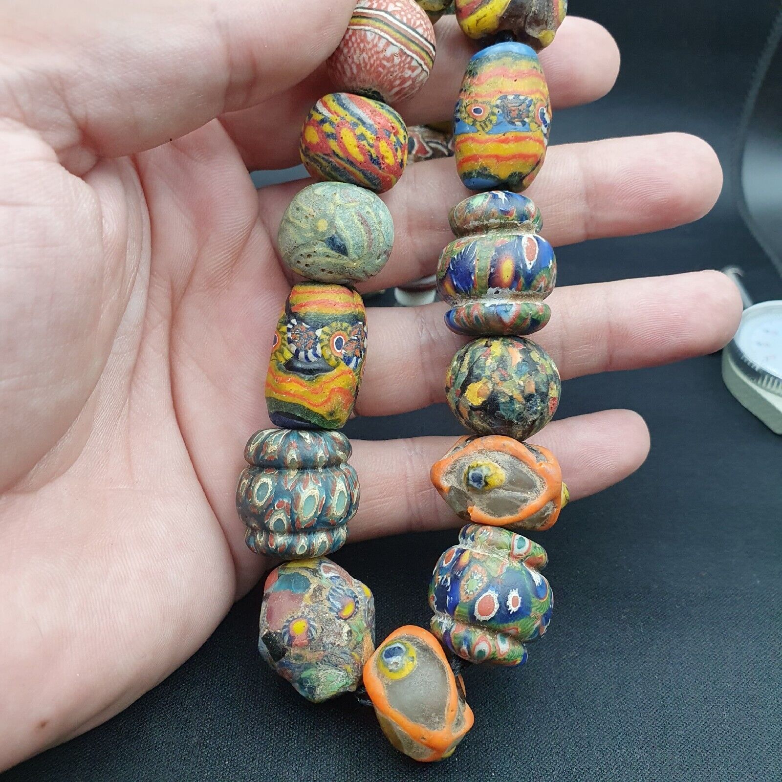 Lot 23 beads Ancient Roman to Early Islamic Mosaic Glass Gabri Beads Necklace.