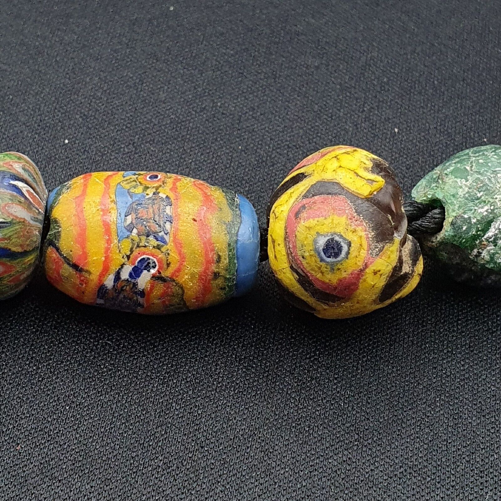 Lot 23 beads Ancient Roman to Early Islamic Mosaic Glass Gabri Beads Necklace.