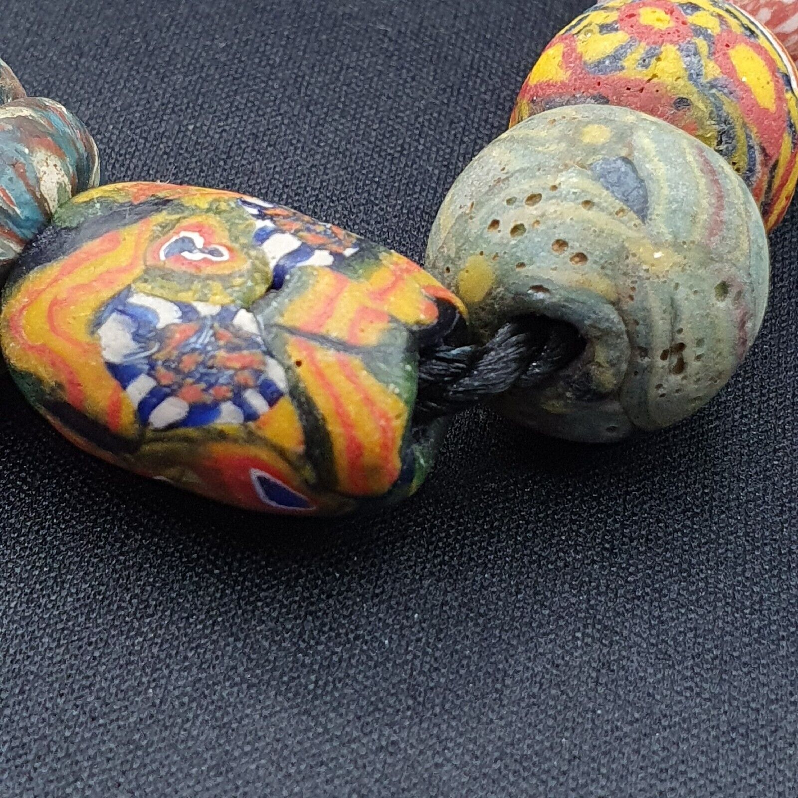 Lot 23 beads Ancient Roman to Early Islamic Mosaic Glass Gabri Beads Necklace.