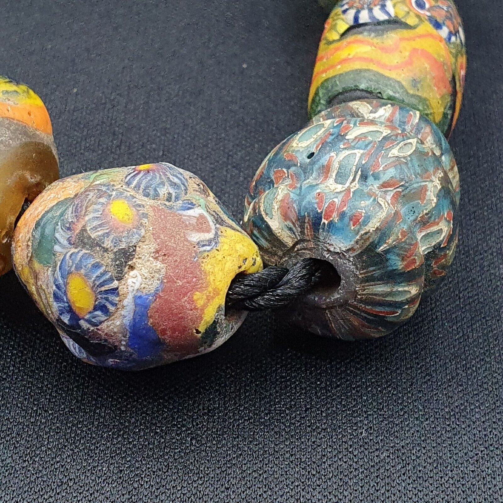 Lot 23 beads Ancient Roman to Early Islamic Mosaic Glass Gabri Beads Necklace.