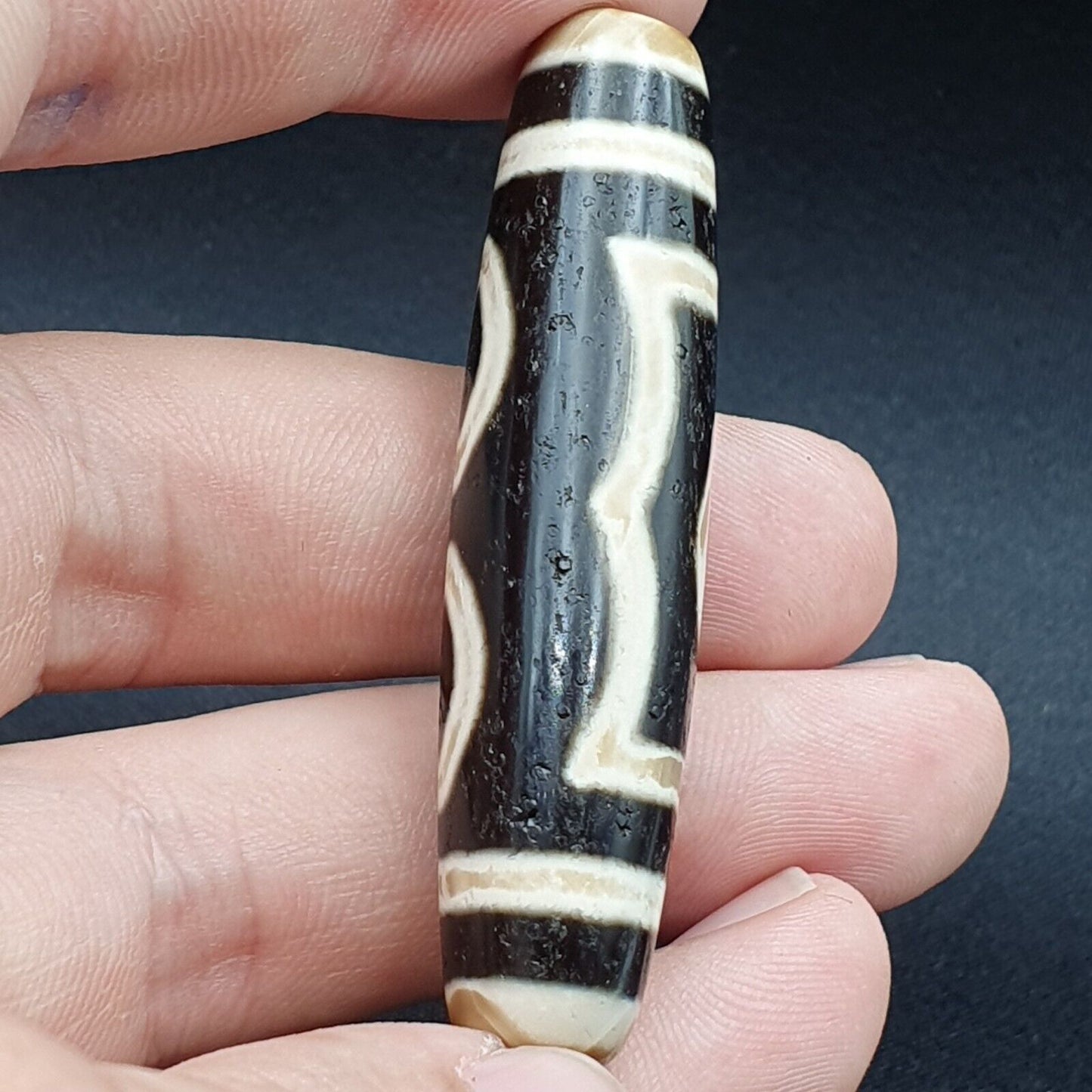 Kraftperle INDO TIBETISCH Himalaya 3 Augen Fenstermuster Achatperle Amulett Dzi