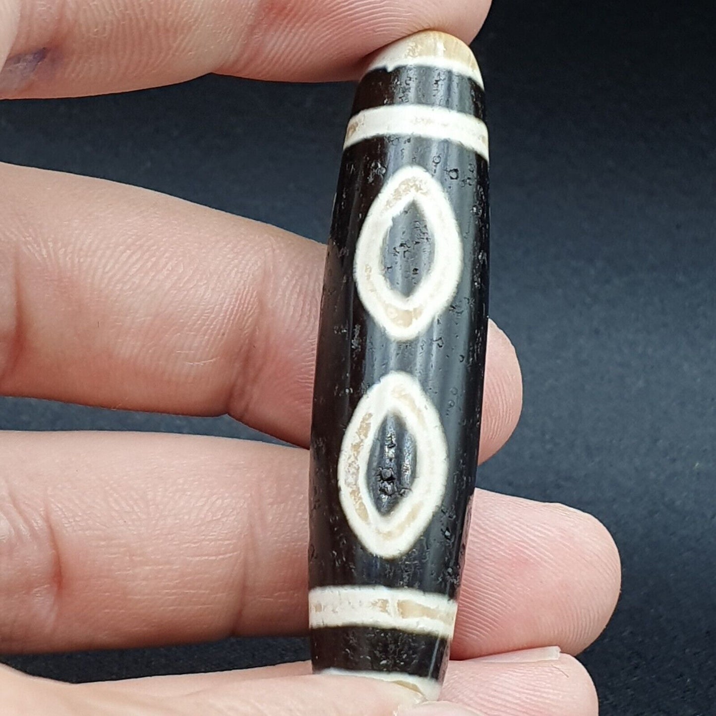 Kraftperle INDO TIBETISCH Himalaya 3 Augen Fenstermuster Achatperle Amulett Dzi