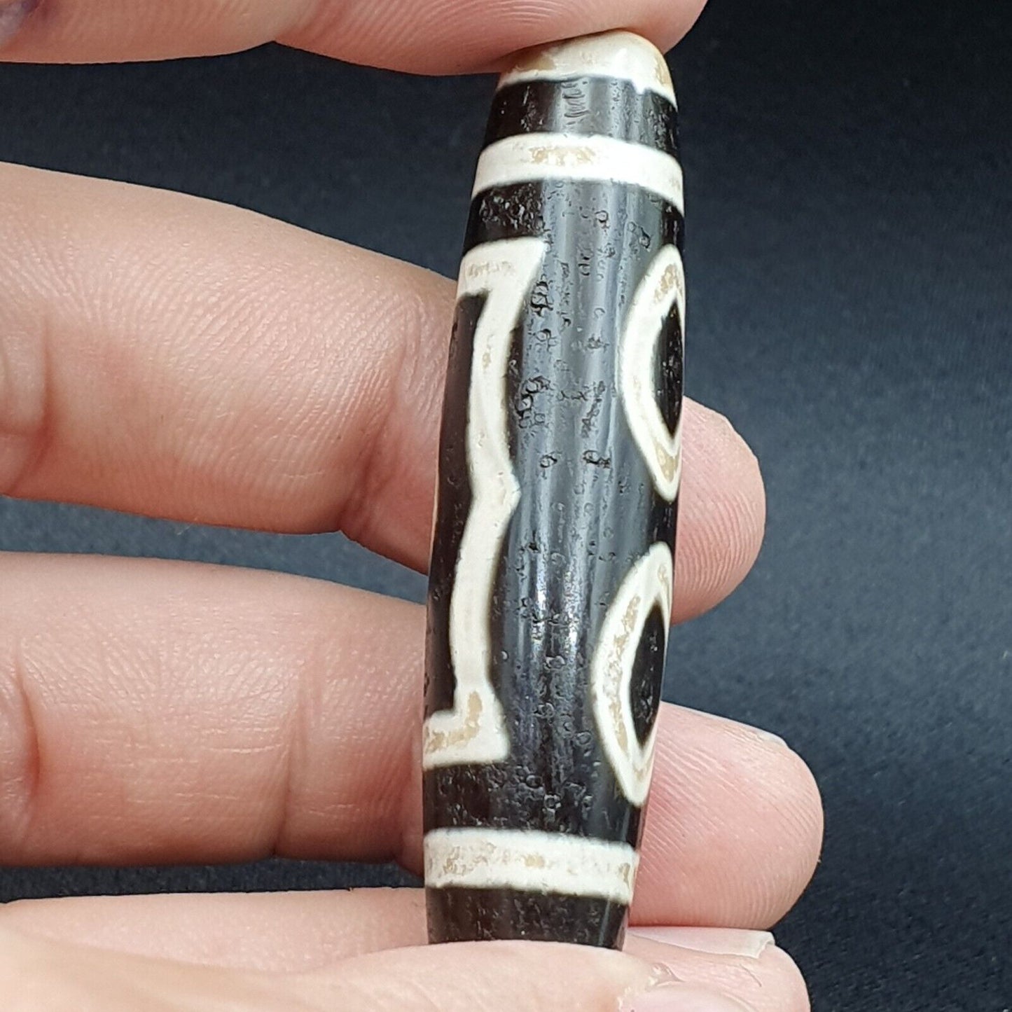 Kraftperle INDO TIBETISCH Himalaya 3 Augen Fenstermuster Achatperle Amulett Dzi