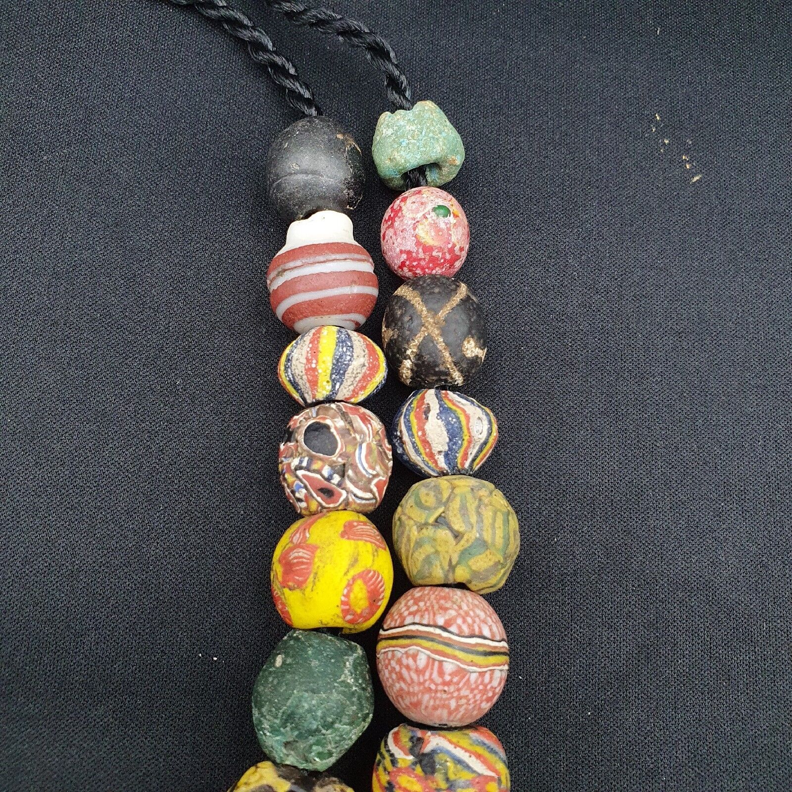 Lot 23 beads Ancient Roman to Early Islamic Mosaic Glass Gabri Beads Necklace.