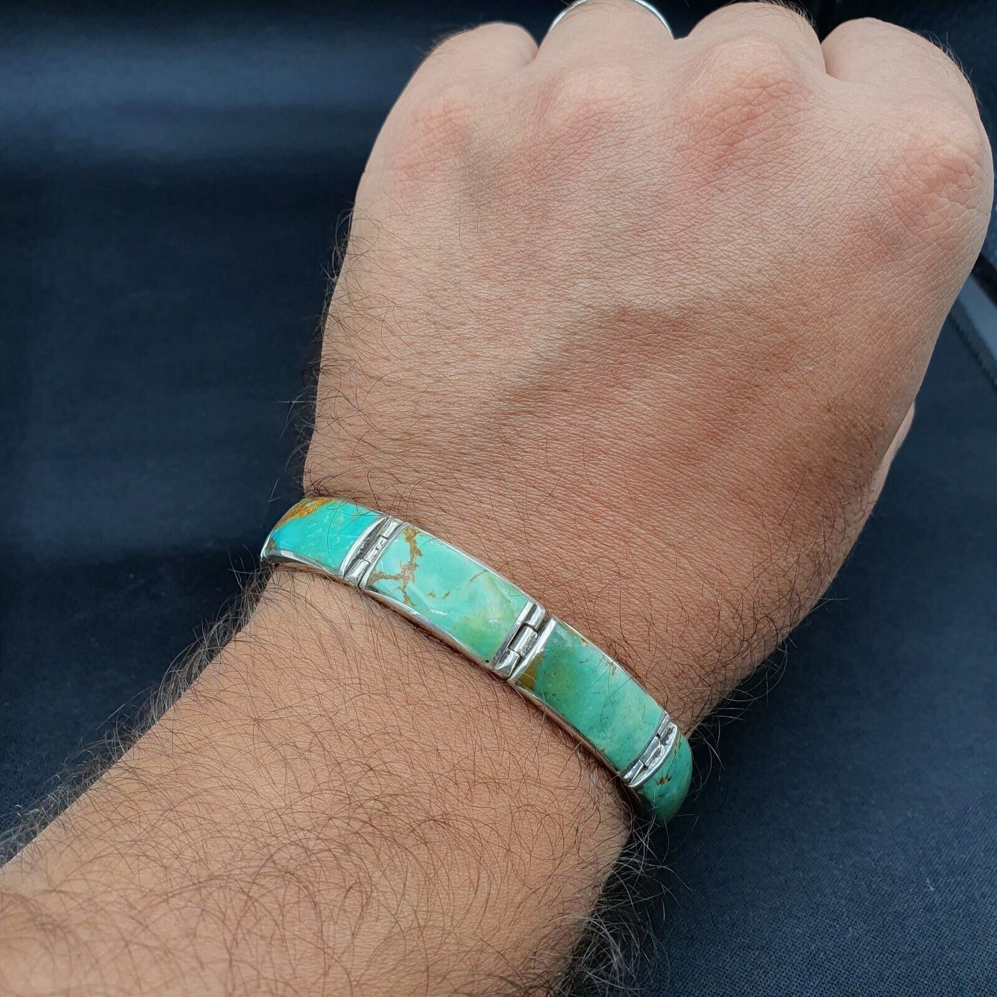 Wunderschönes natürliches Kingman USA Türkis 925 STERLING SILBER ARMBAND