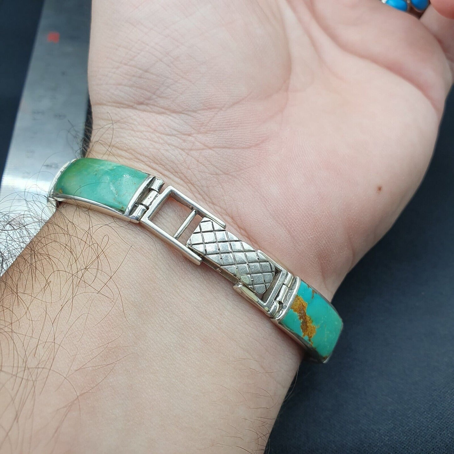 Wunderschönes natürliches Kingman USA Türkis 925 STERLING SILBER ARMBAND