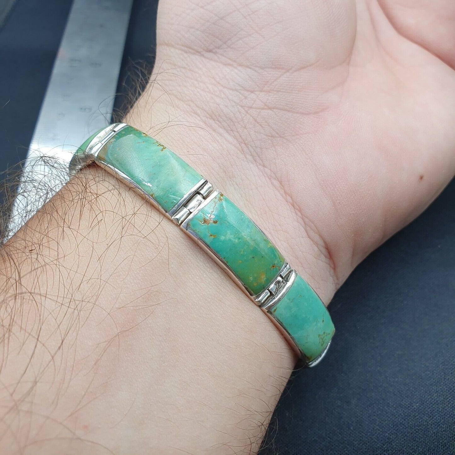 Wunderschönes natürliches Kingman USA Türkis 925 STERLING SILBER ARMBAND