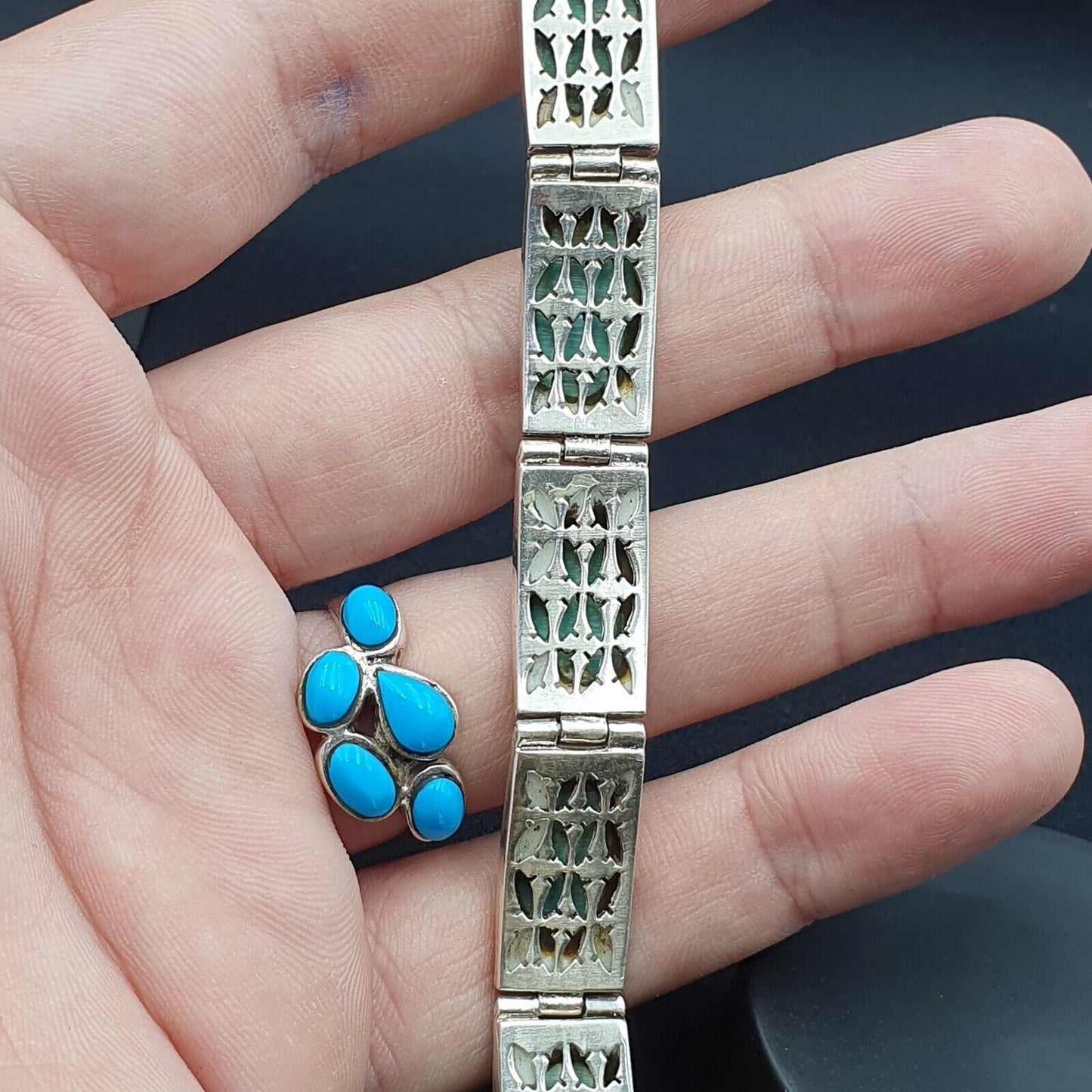 Wunderschönes natürliches Kingman USA Türkis 925 STERLING SILBER ARMBAND