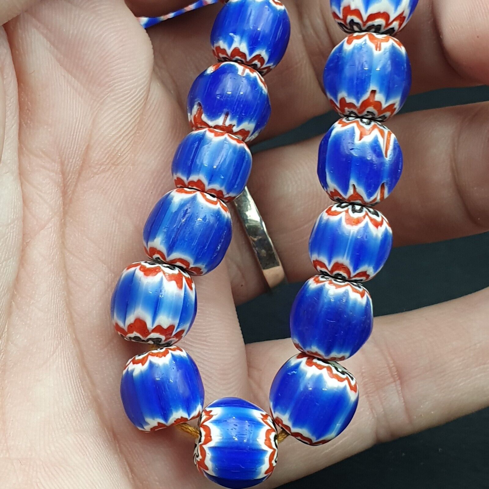 Vintage blue chevron African Glass beads Necklace