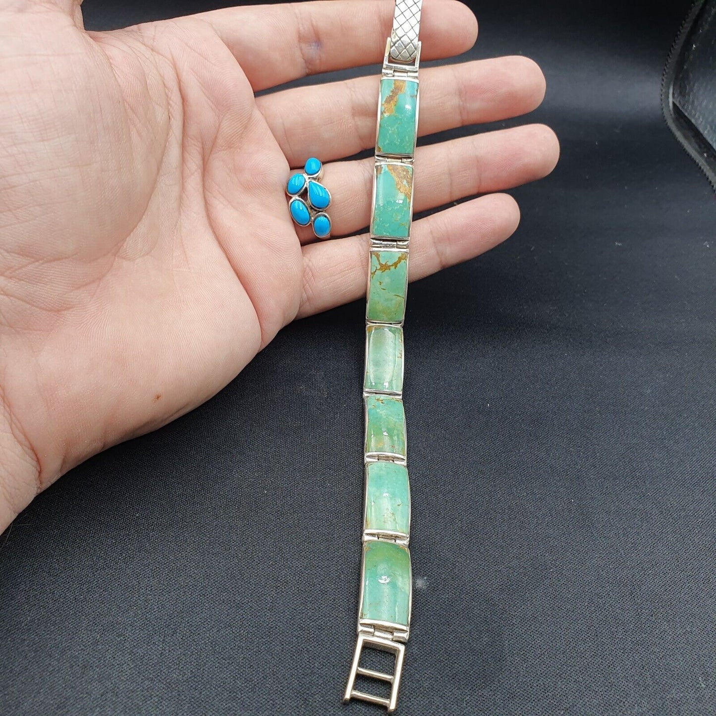 Wunderschönes natürliches Kingman USA Türkis 925 STERLING SILBER ARMBAND