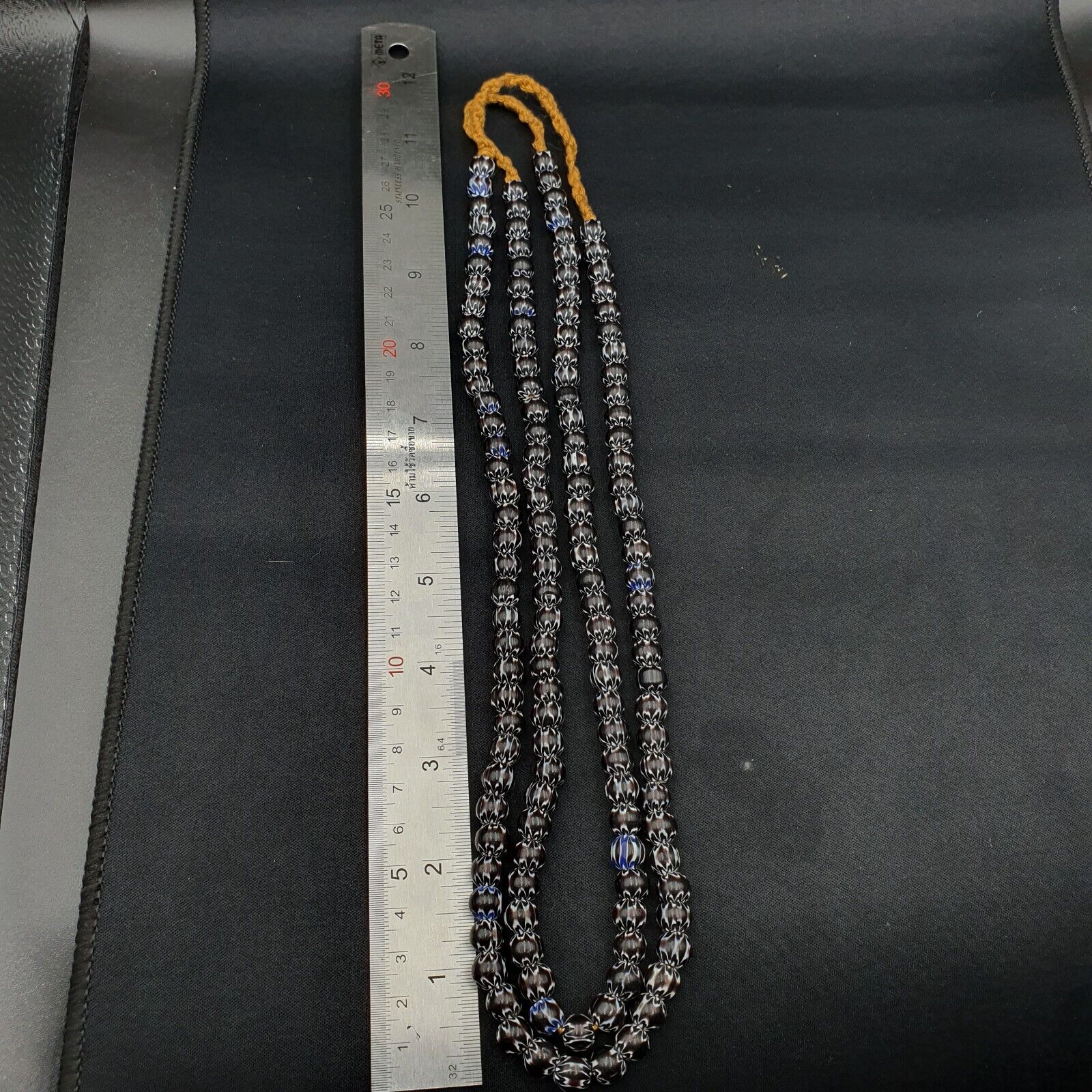 Vintage Black Brown chevron African Glass beads Necklace 8-8.5mm