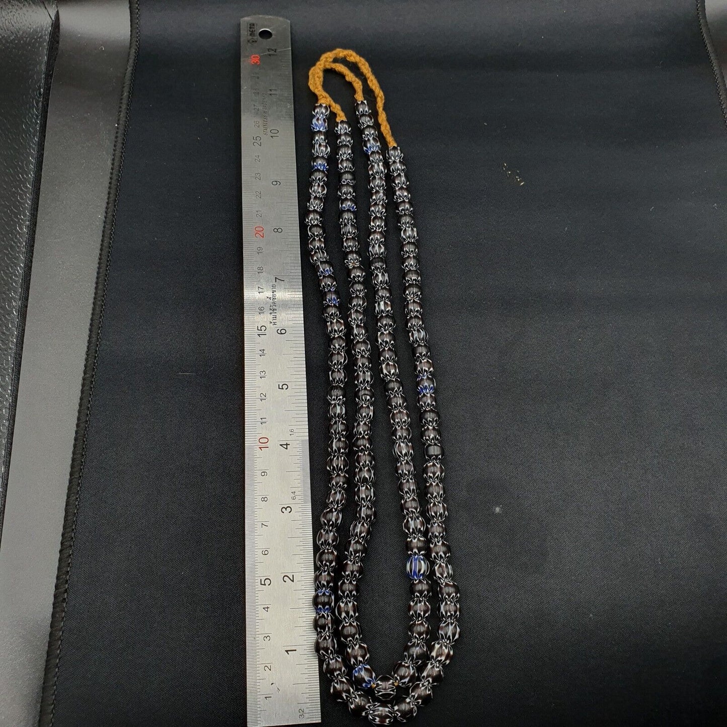 Vintage Black Brown chevron African Glass beads Necklace 8-8.5mm