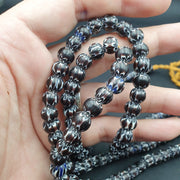 East Oasis Vintage Black and Brown Chevron African Glass Bead Necklace 8-8.5mm