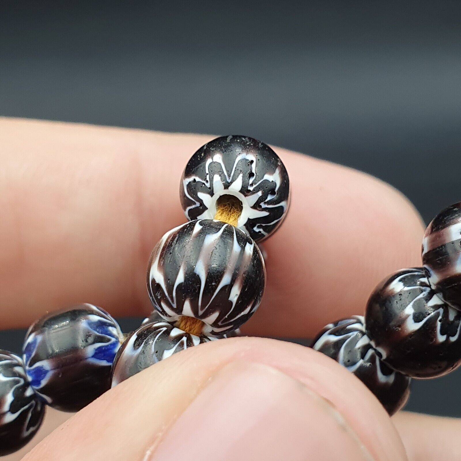 Vintage Black Brown chevron African Glass beads Necklace 8-8.5mm