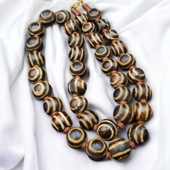South Asian Burmese Old Pumtek petrified Wood Beads Necklace Strand 14-15mm