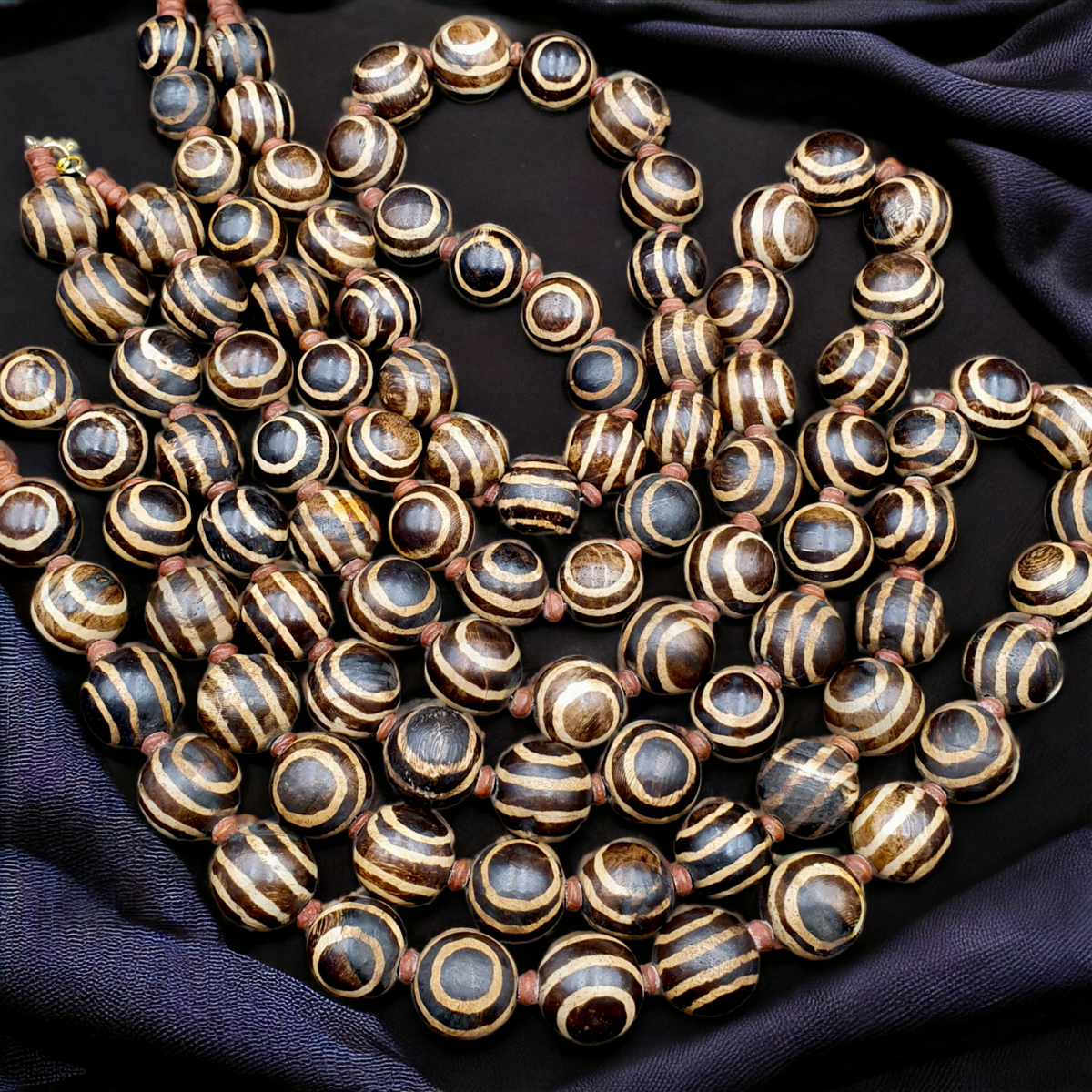 RARE OLD PUMTEK BEAD NECKLACE ANCIENT PYU, 2 Eyes PUMTEKS Beads 16.5-17.5mm