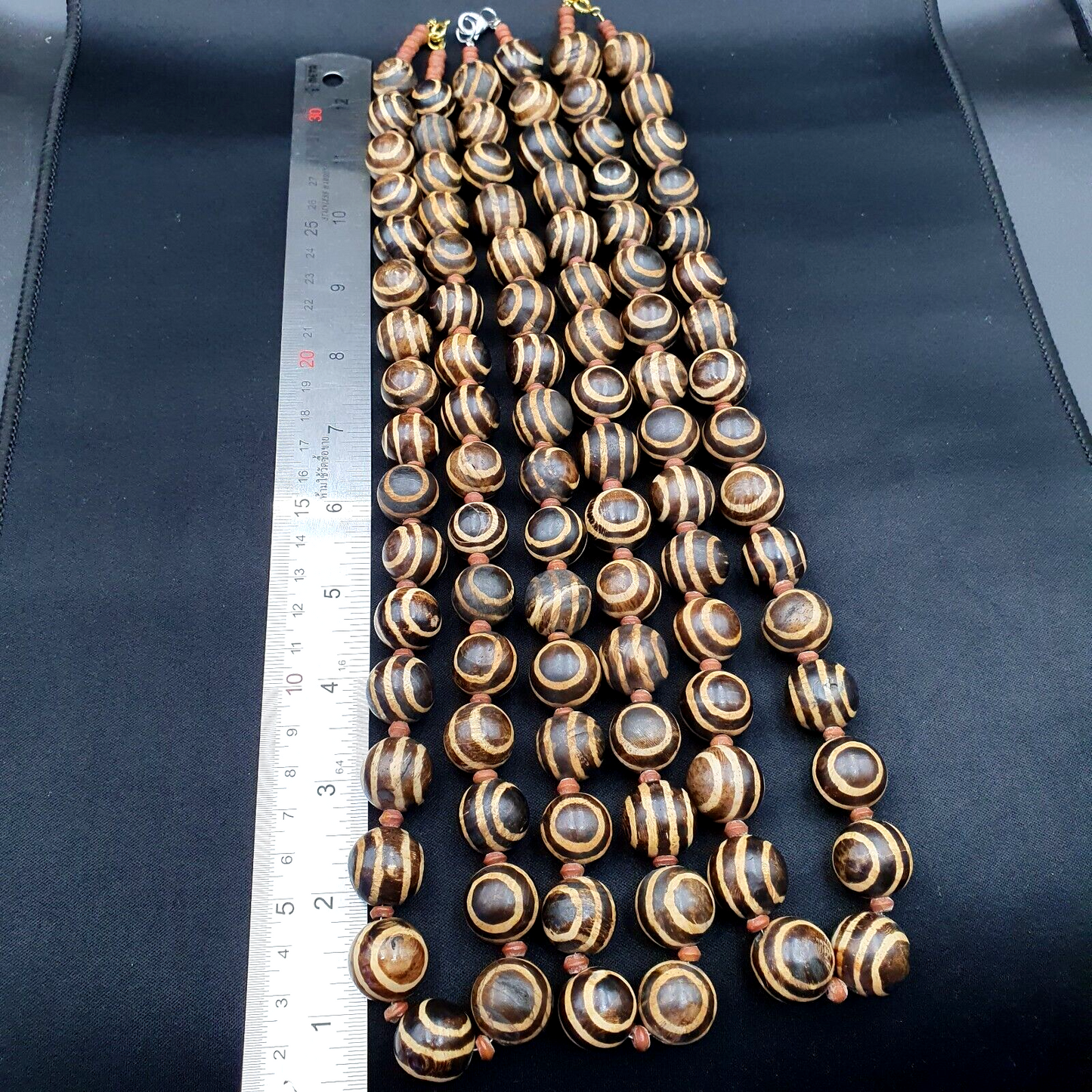 RARE OLD PUMTEK BEAD NECKLACE ANCIENT PYU, 2 Eyes PUMTEKS Beads 16.5-17.5mm