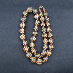 South Asian Burmese Old Pumtek petrified Wood Beads Necklace Strand 14-15mm