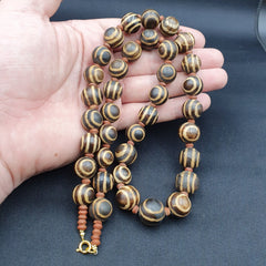 South Asian Burmese Old Pumtek petrified Wood Beads Necklace Strand 14-15mm