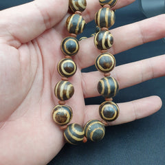 South Asian Burmese Old Pumtek petrified Wood Beads Necklace Strand 14-15mm