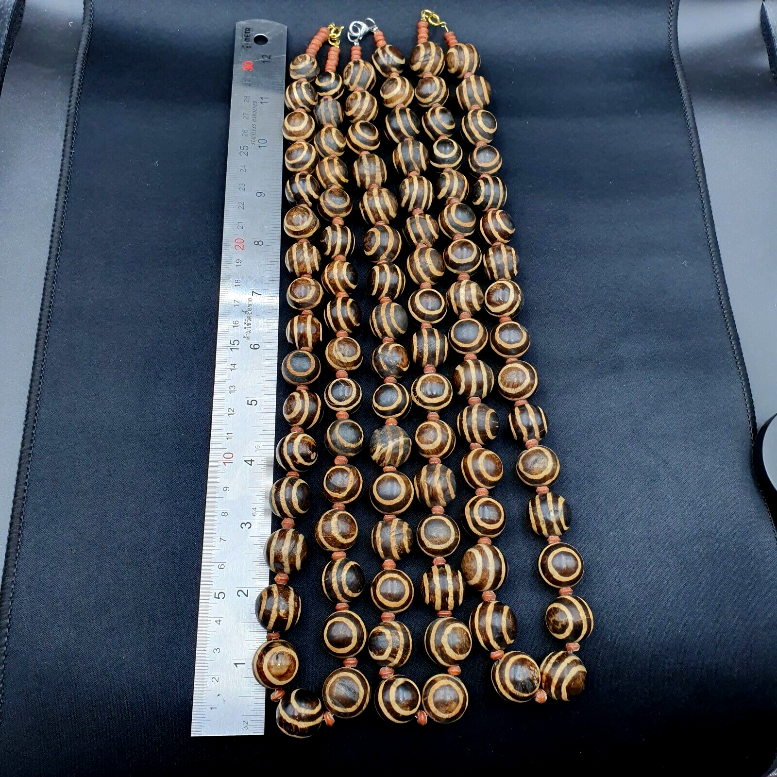 RARE OLD PUMTEK BEAD NECKLACE ANCIENT PYU, 2 Eyes PUMTEKS Beads 16.5-17.5mm