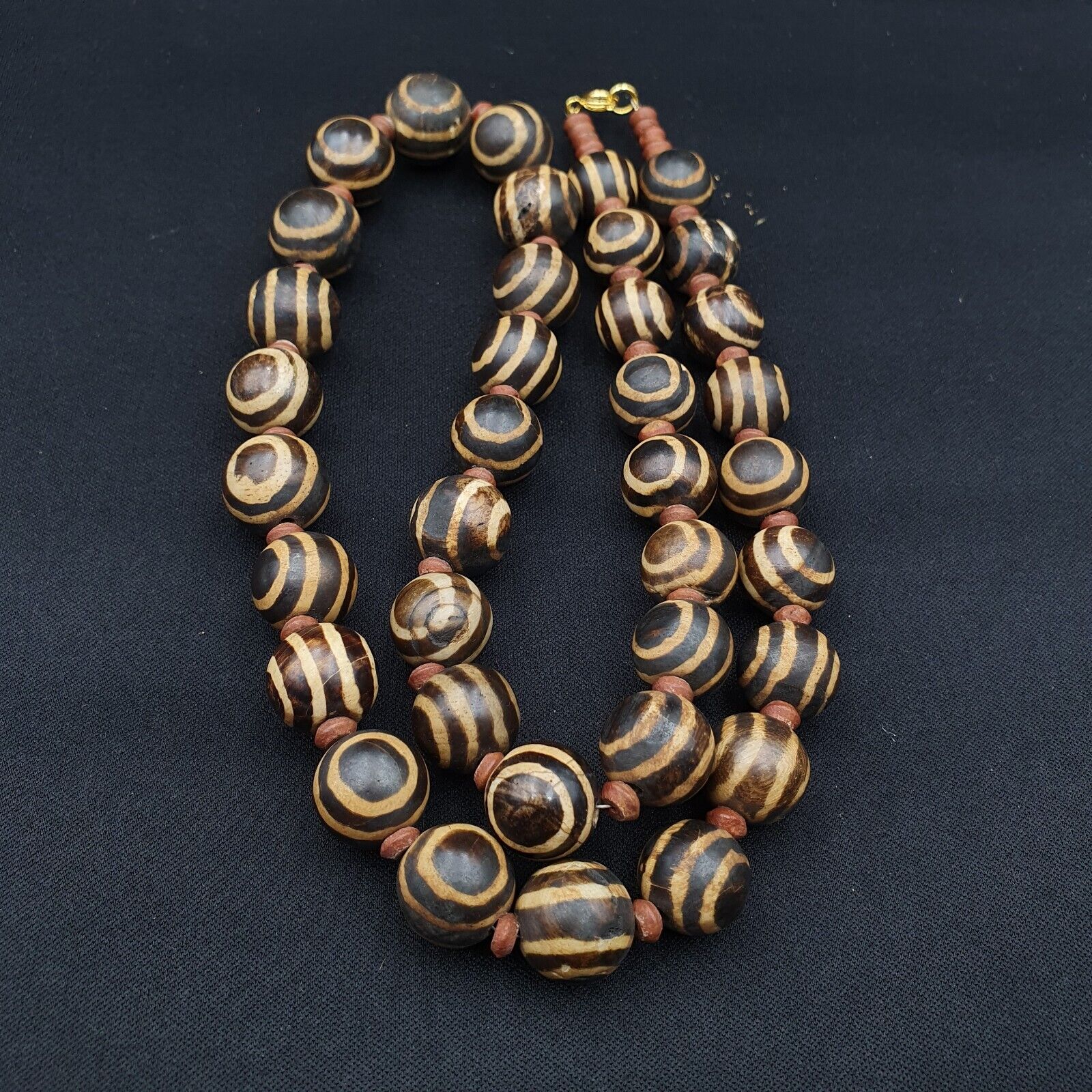 South Asian Burmese Old Pumtek petrified Wood Beads Necklace Strand 14-15mm