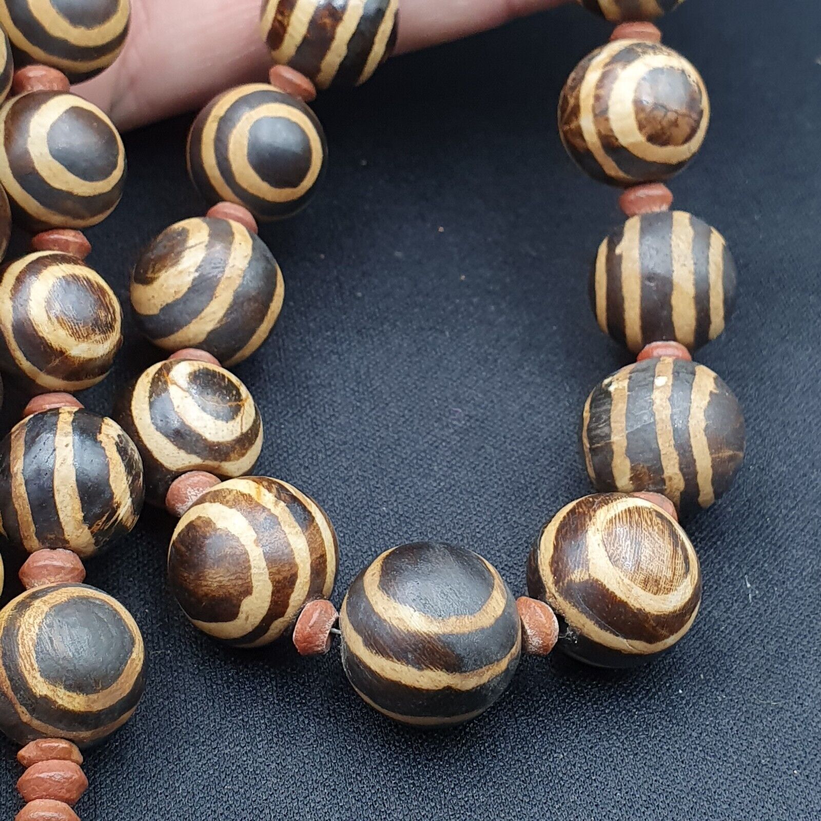 South Asian Burmese Old Pumtek petrified Wood Beads Necklace Strand 14-15mm