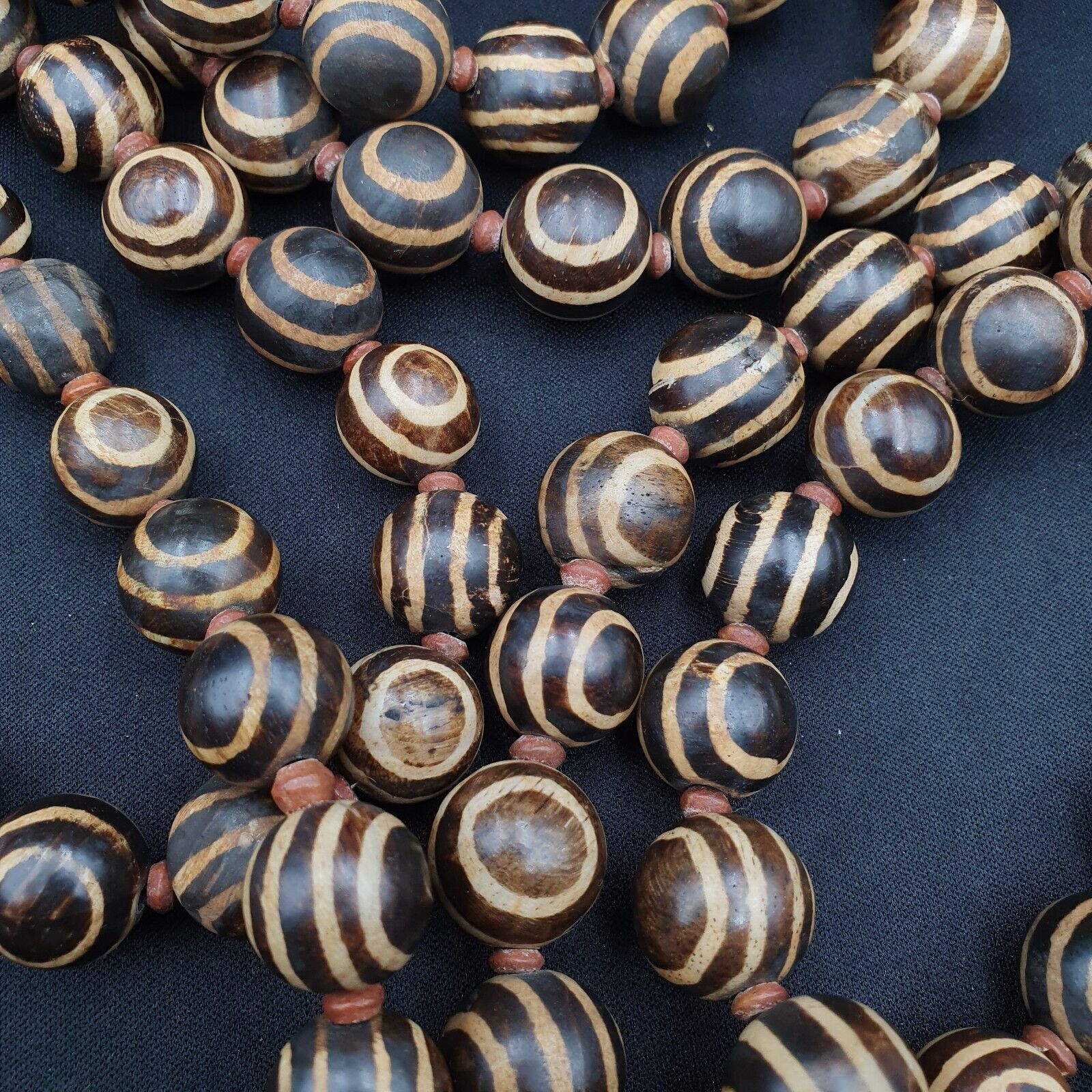 RARE OLD PUMTEK BEAD NECKLACE ANCIENT PYU, 2 Eyes PUMTEKS Beads 16.5-17.5mm