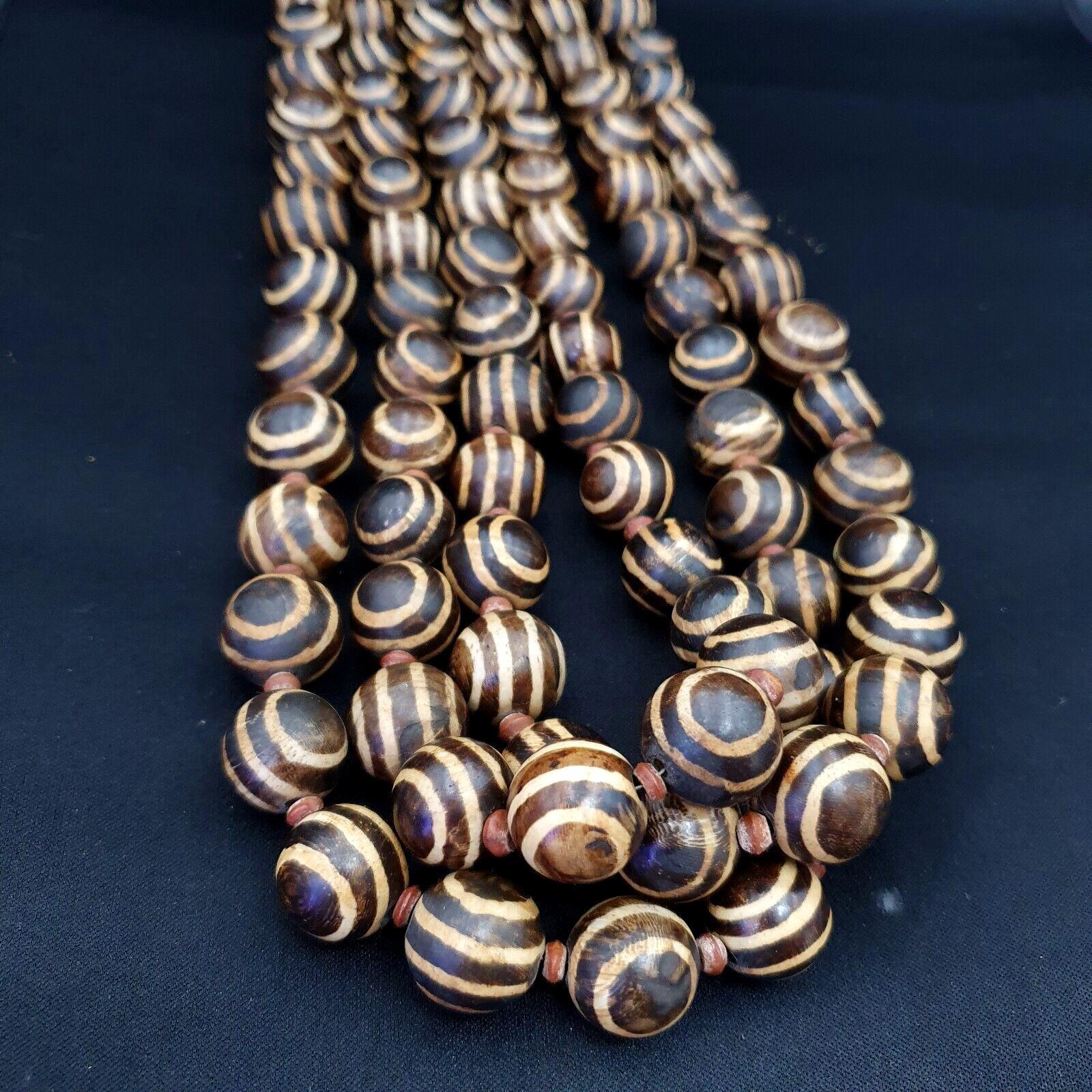 RARE OLD PUMTEK BEAD NECKLACE ANCIENT PYU, 2 Eyes PUMTEKS Beads 16.5-17.5mm