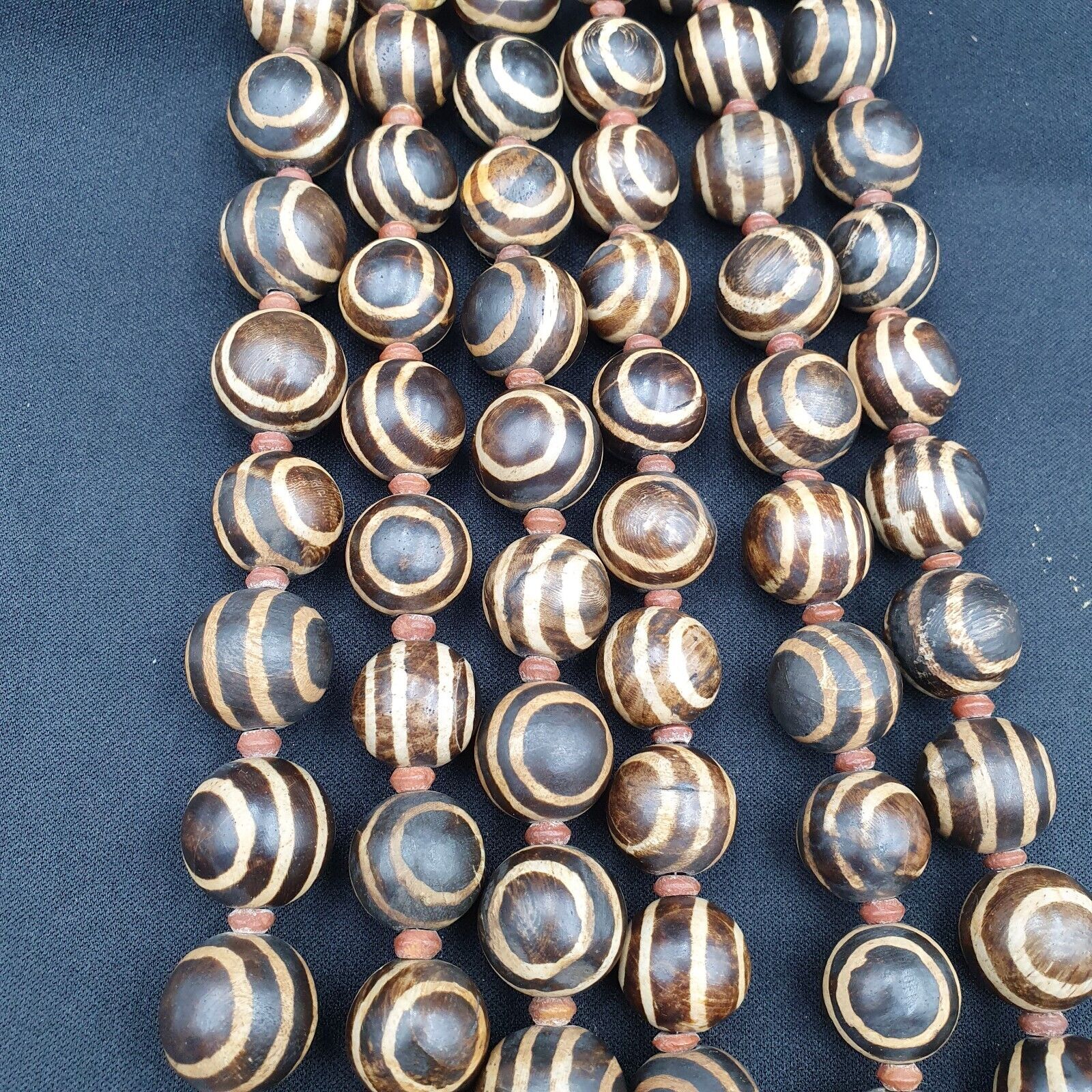 RARE OLD PUMTEK BEAD NECKLACE ANCIENT PYU, 2 Eyes PUMTEKS Beads 16.5-17.5mm