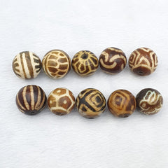 Lot 10 Beads Rare Patterns South Asian Burmese Old Pumtek petrified Wood Beads